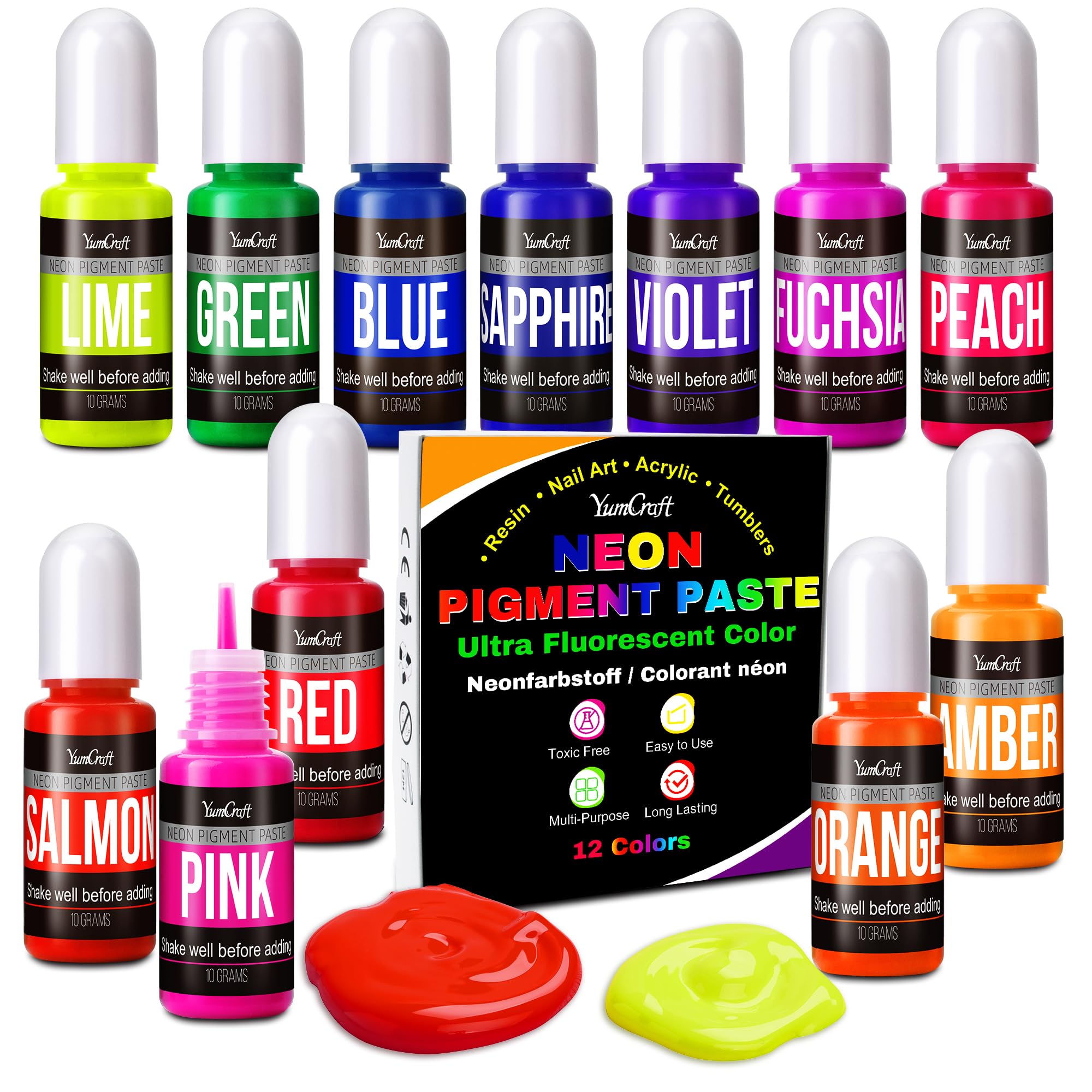 Neon Pigment Paste 12 Colours, Concentrated Dye for Epoxy Resin Crafts