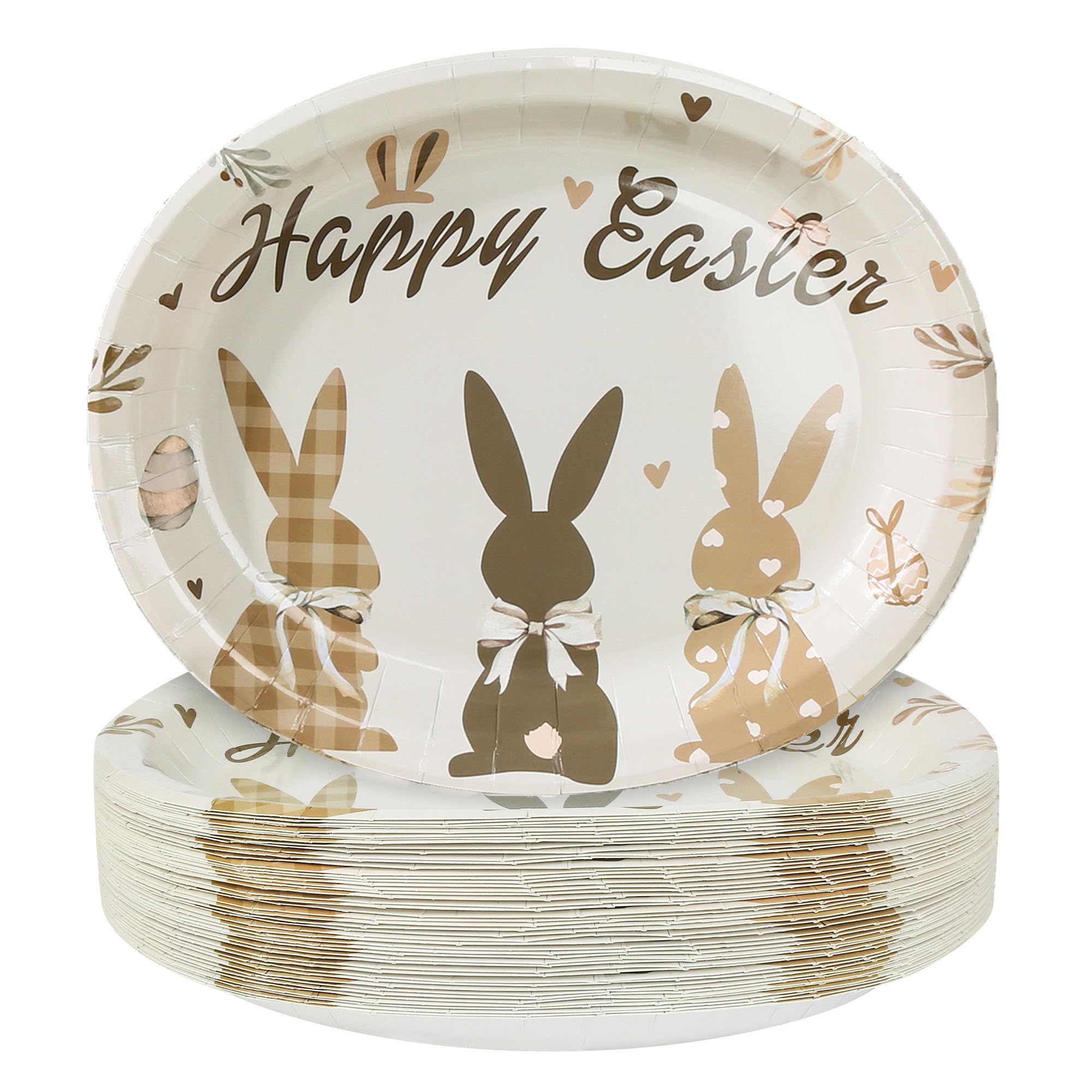 50Pcs Easter Oval Paper Plates Disposable Easter Dinner Plates Heavy Duty Large Easters Party Plate Bunny Easters Serving Dish for Holiday Wedding