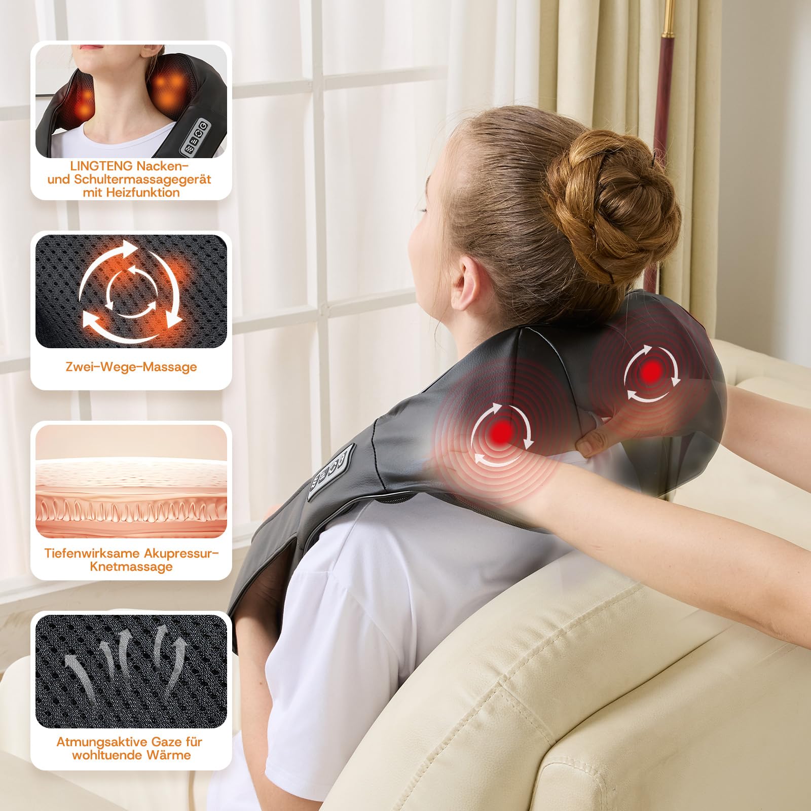 LAOBEN Massagegerät von tiefem Gewebe Shiatsu Nackenmassagegerät mit Thermostatfunktion Elektrisch Massagegeräte für Nacken Schulter Rücken Muskel Schmerzlinderung zu Hause Büro und Auto