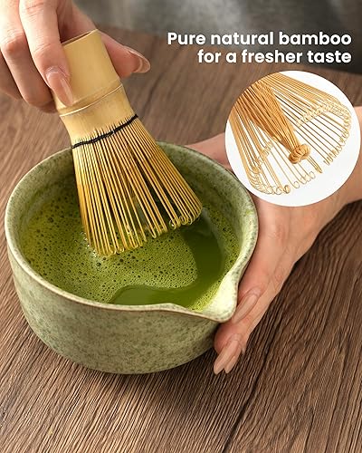 Miniatura 6 de Juego de batidor de matcha, 7 piezas, incluye cuenco de matcha con boquilla de 15 onzas, batidor de bambú, pala y tamiz para amantes del matcha,
