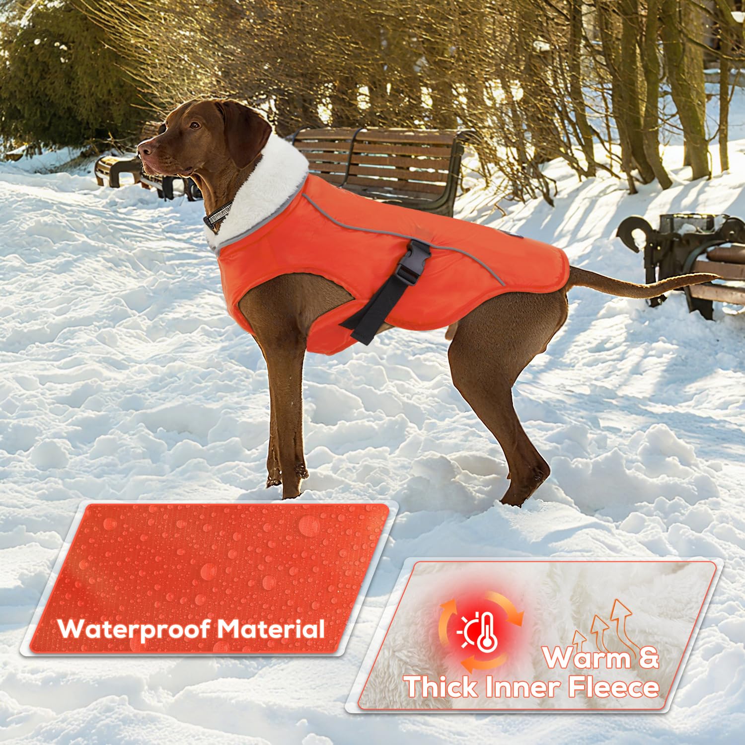 EMUST Abrigo de invierno para perro, chaqueta gruesa resistente al viento para perro, chaleco de invierno para perros pequeños/medianos/grandes, naranja, XXL