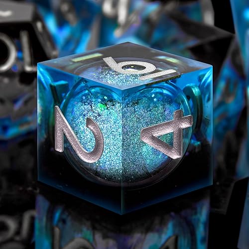 AUSTOR Juego de dados DND de resina de núcleo líquido, dados poliédricos de borde afilado, 7 troqueles, juego de dados DND de arena movediza hechos