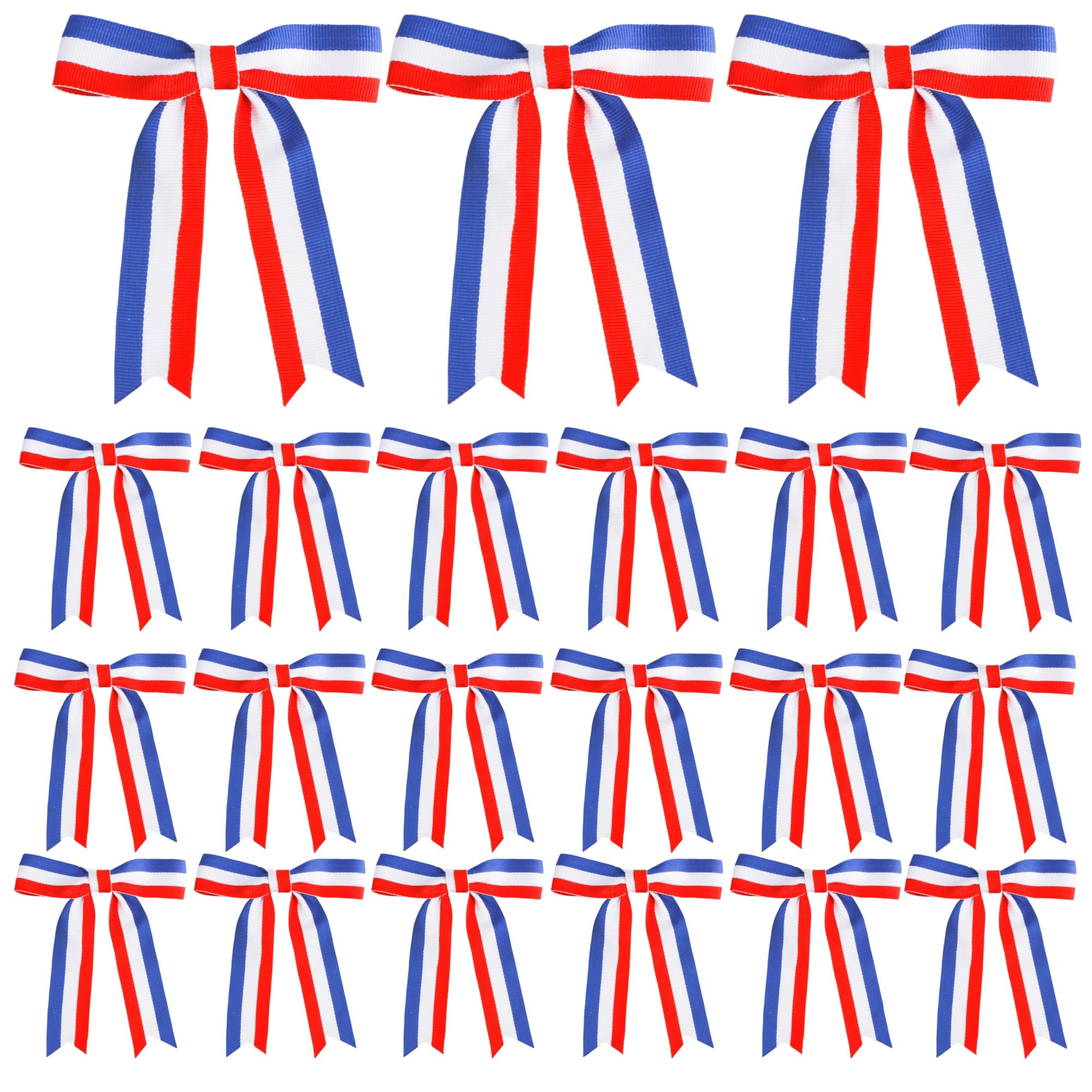 Meseey 24 Pcs 4th of July Bows 5 Inch Red White and Blue Bows for Independence Day, Memorial Day Gift Wrapping, Cake Pops, Treat Bags (Red White Blue,