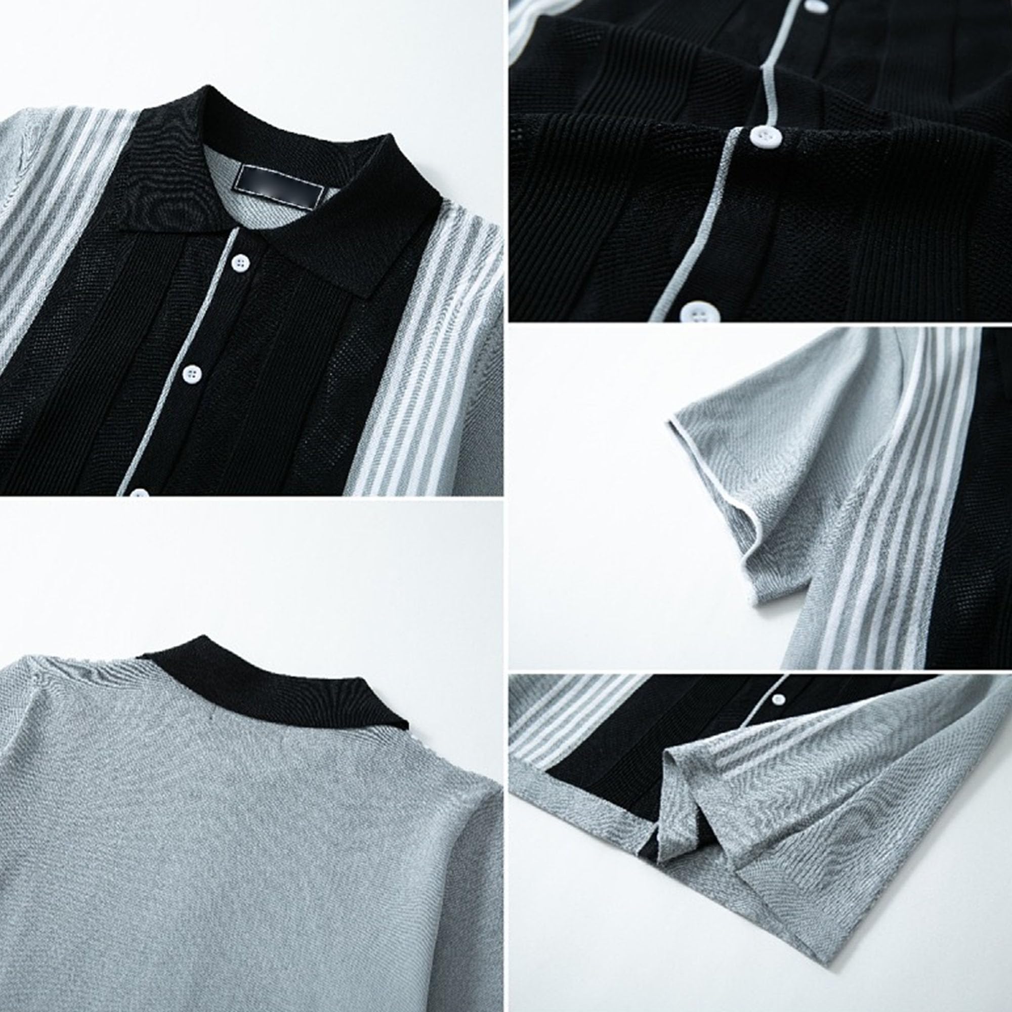 Męska koszula z kubańskim kołnierzem z krótkim rękawem zapinana na guziki wakacyjne koszulki polo retro dzianina vintage koszula w paski