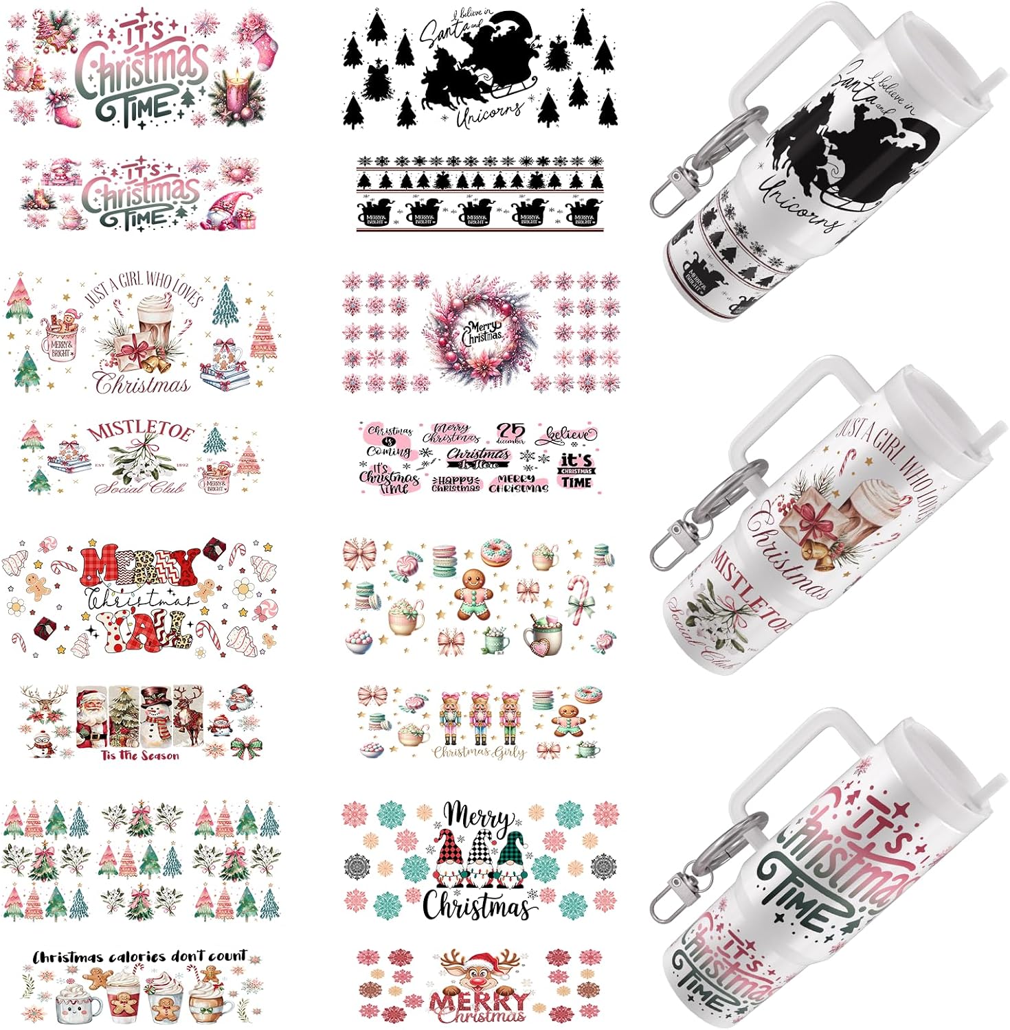 16PCS/Set Christmas Elements UV DTF Cup Wrap for Mini Keychains