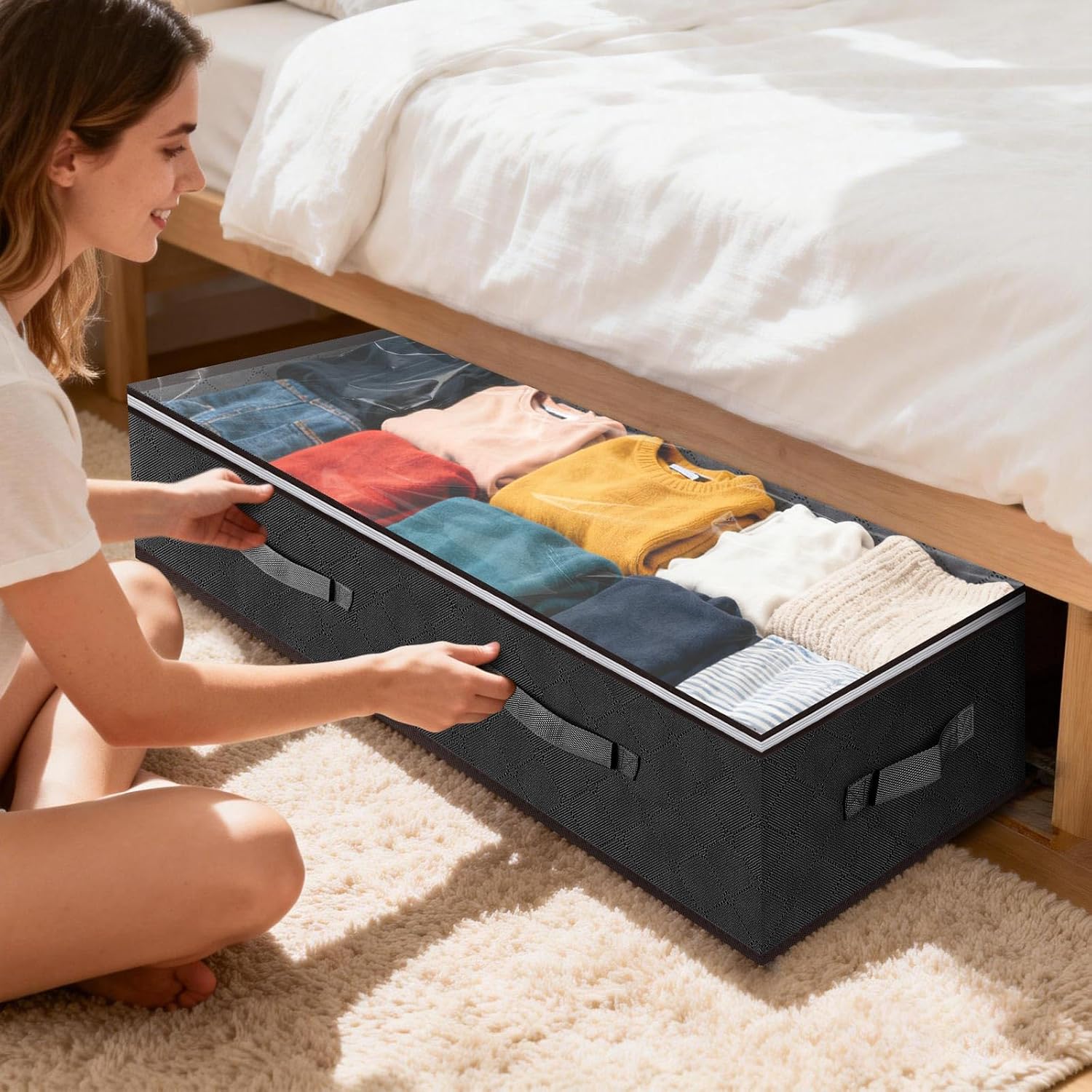 6 Pack 90L Under Bed Storage Containers, Closet Organizers and Storage Bins, Foldable Underbed Storage Bags for Wrapping Paper, Blanket, Clothing, Comforter, Sweaters, Pillows, Linen Sheets
