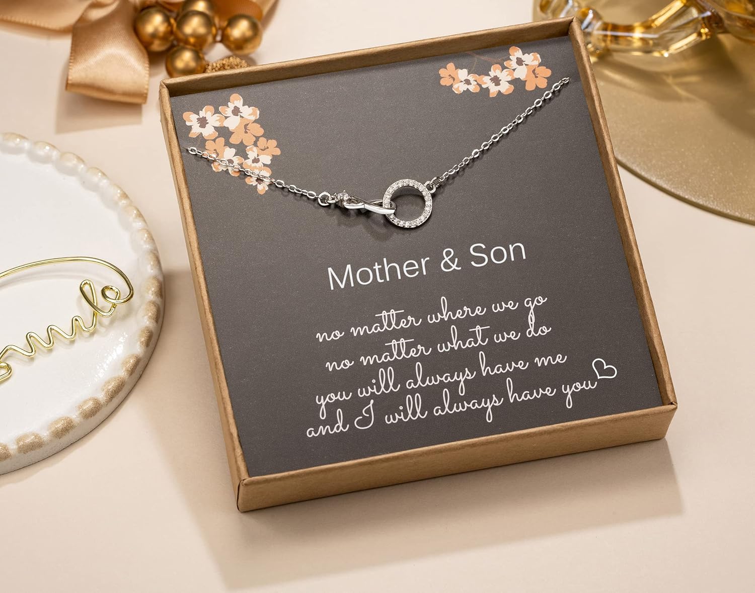 Mother Son Necklace, 925 Sterling Silver Infinity with CZ Circle Pendant, Mother’s Day Gifts for Mom from Son, Mama Necklace - Image 3