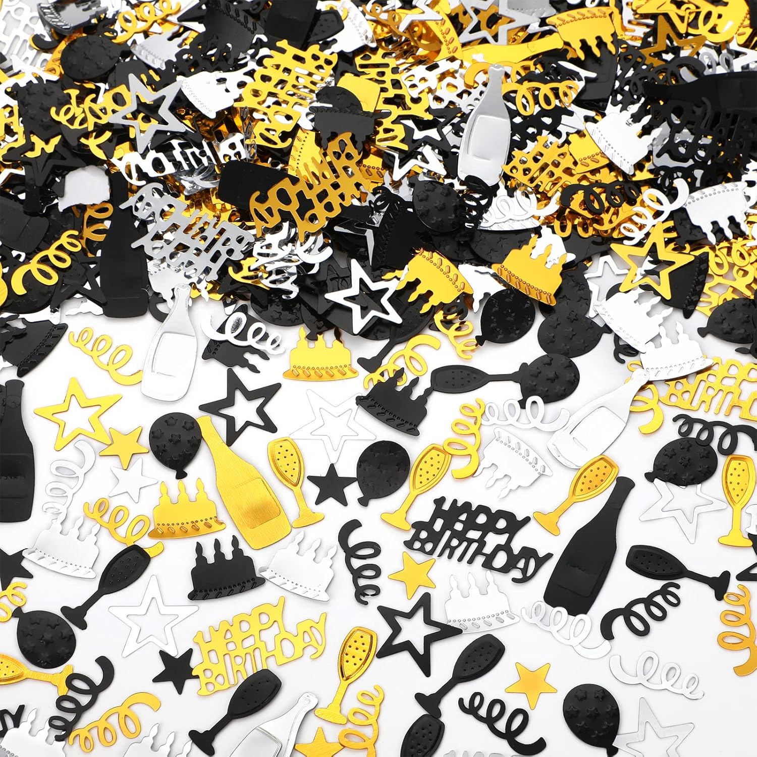 3000 PCS Black Gold Silver Happy Birthday Confetti Metallic