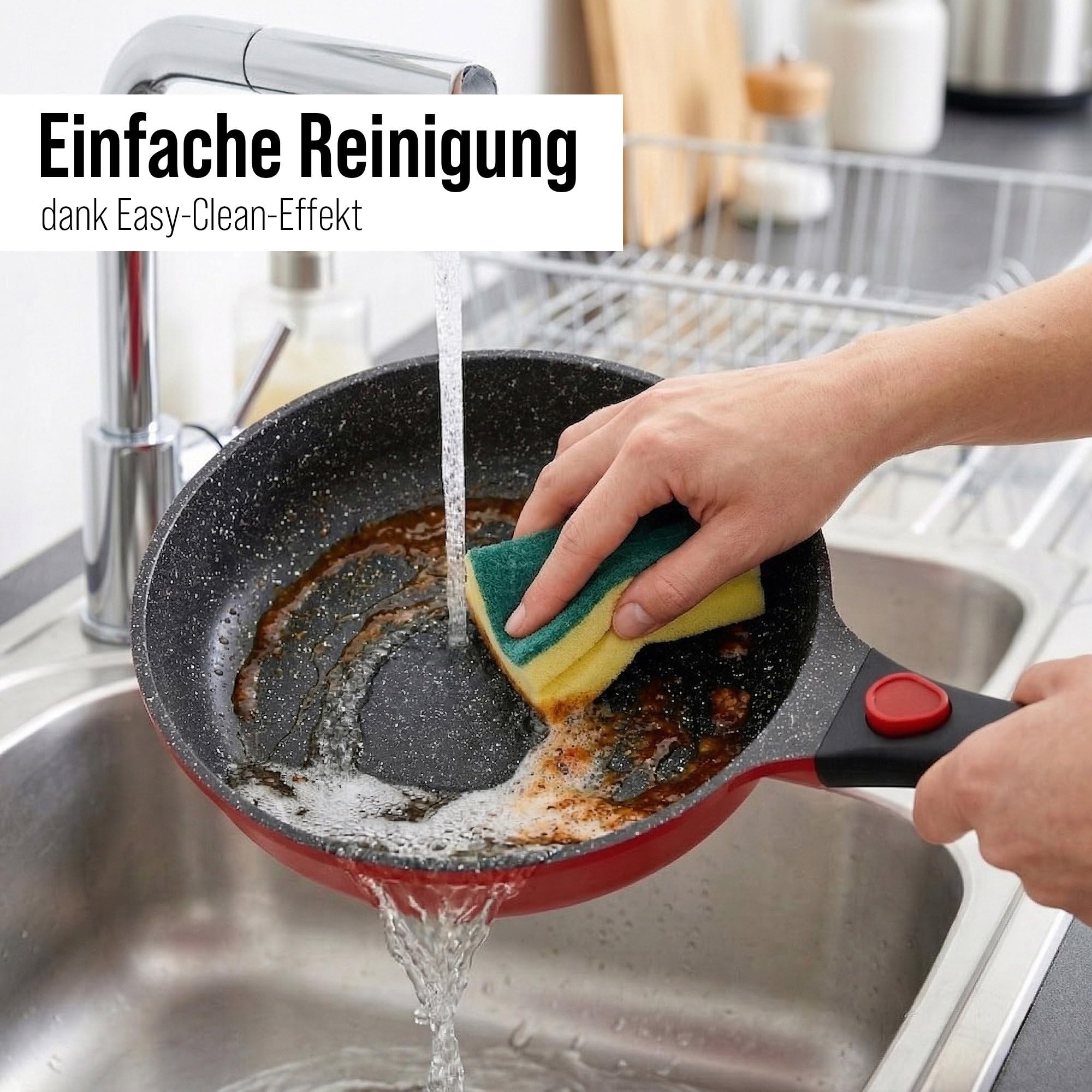 STONELINE SMART Pfannen Töpfe Set 8-teilig ☆ REDESIGN 25/26 ☆ Aluguss Topfset mit Deckel, Abnehmbarer Griff, Kochtopf Pfanne Induktion, Alle Herdarten, Antihaftbeschichtet Echte Steinpartikel, Rot