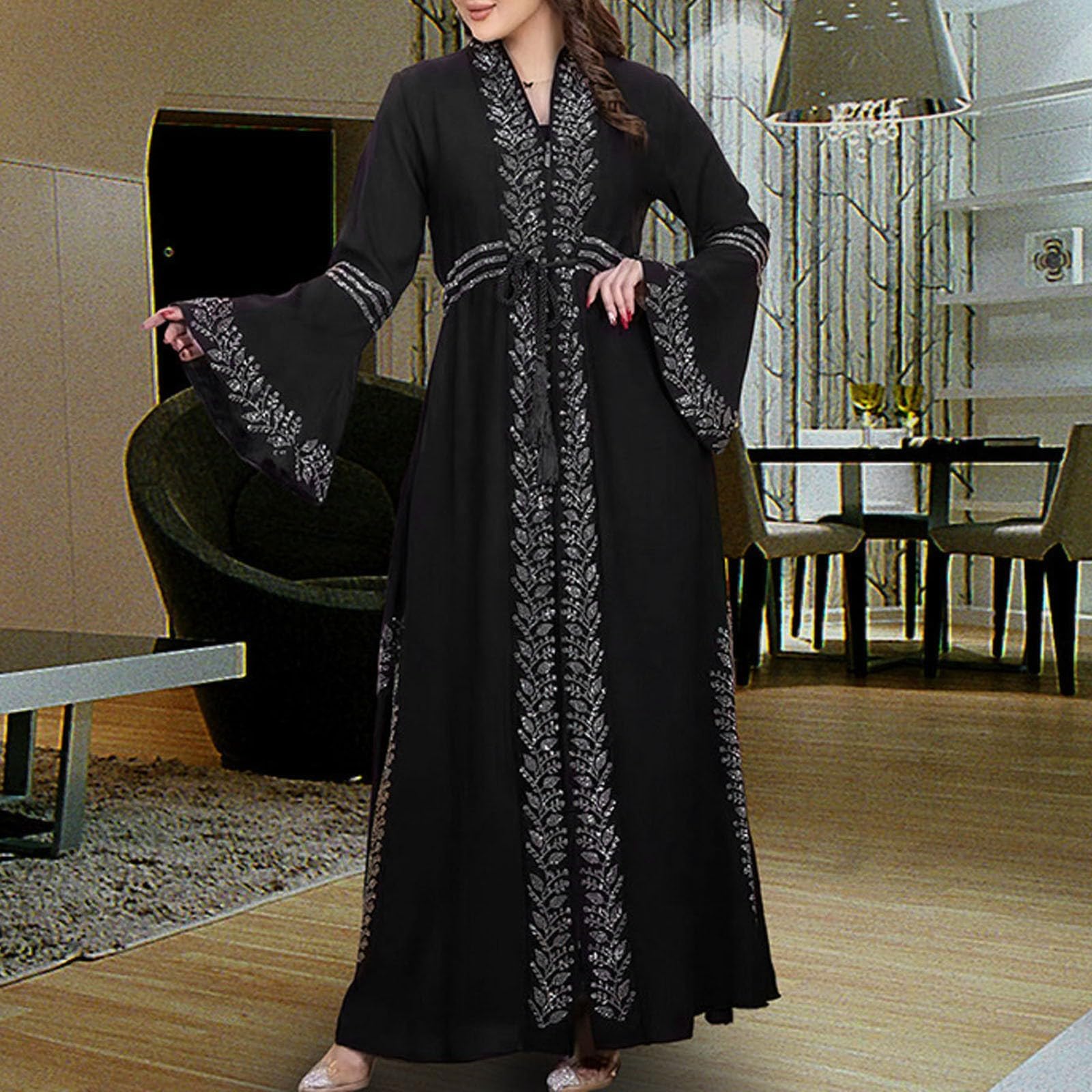 Muslimische Gebetskleidung mit langen Ärmeln für Damen (Black, XL)