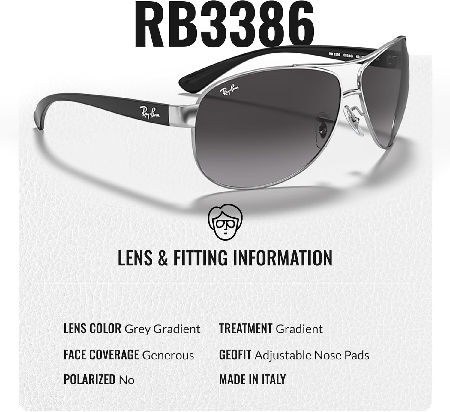 Ray-Ban RB3386 Pilot Shaped Sunglasses for Men & Women with Official RAYBAN Eyewear Kit