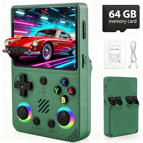 RG36PRO Retro Video Game Console - Support 30000+Classic Games, 64G TF Card, Open Source System, 3.5-Inch Screen, 3000mAh Battery, Portable Console for Travel, Gift for Adult or Partner-Green
