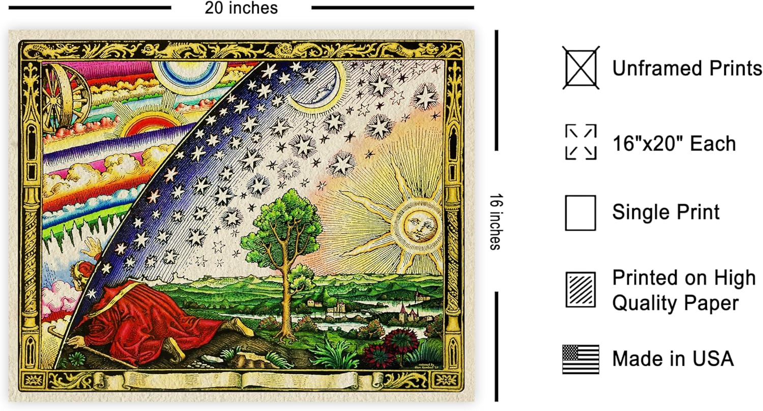 Poster Master Vintage Flammarion Engraving Poster - Retro Flat Earth Map Print - Cosmogony Art - Astronomy Art - Gift for Men & Women - Decor for Dorm, Living Room or Bedroom - 16x20 UNFRAMED Wall Art