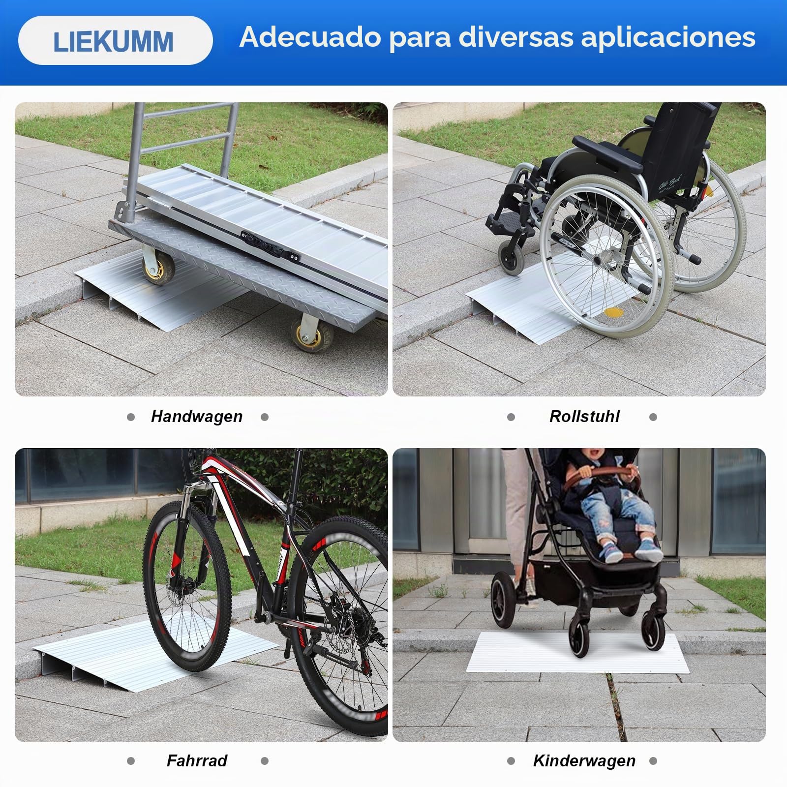 LIEKUMM Rampa de Umbral de Puerta de 7,5 cm, Pampa para Silla de Ruedas Manuales, Rampa Modular Ajustable, Rampas de Aluminio Antideslizantes para Bordillos Entrada, Capacidad 360 kg