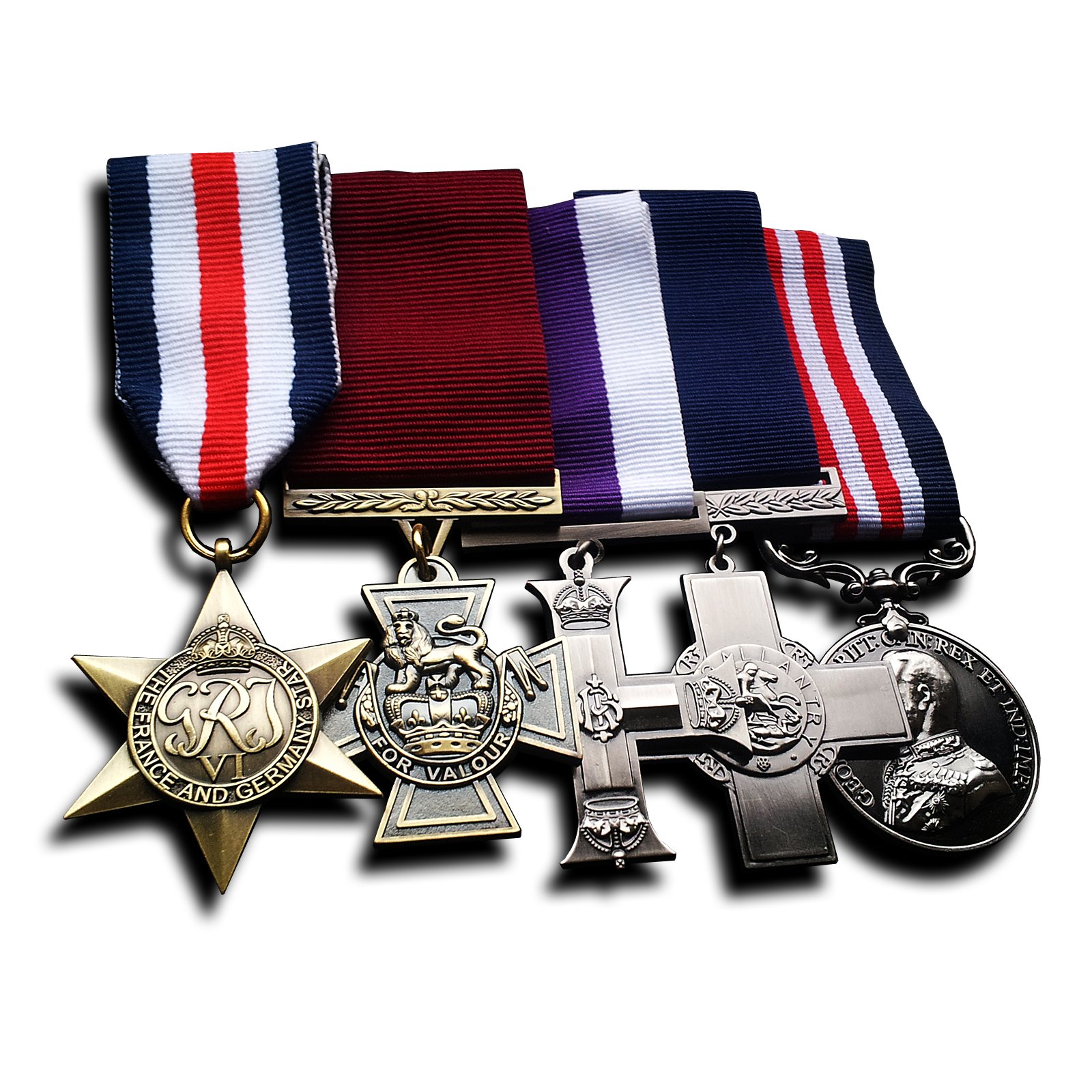 Gold Military Medals 5x Group Set Victoria Cross, Military Medal, Military Cross, France and Germany Star & George Cross Replica, awards medals & army medals