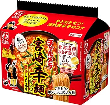 Amazon.co.jp: 明星 チャルメラ 宮崎辛麺 5食パック[6袋入、国産