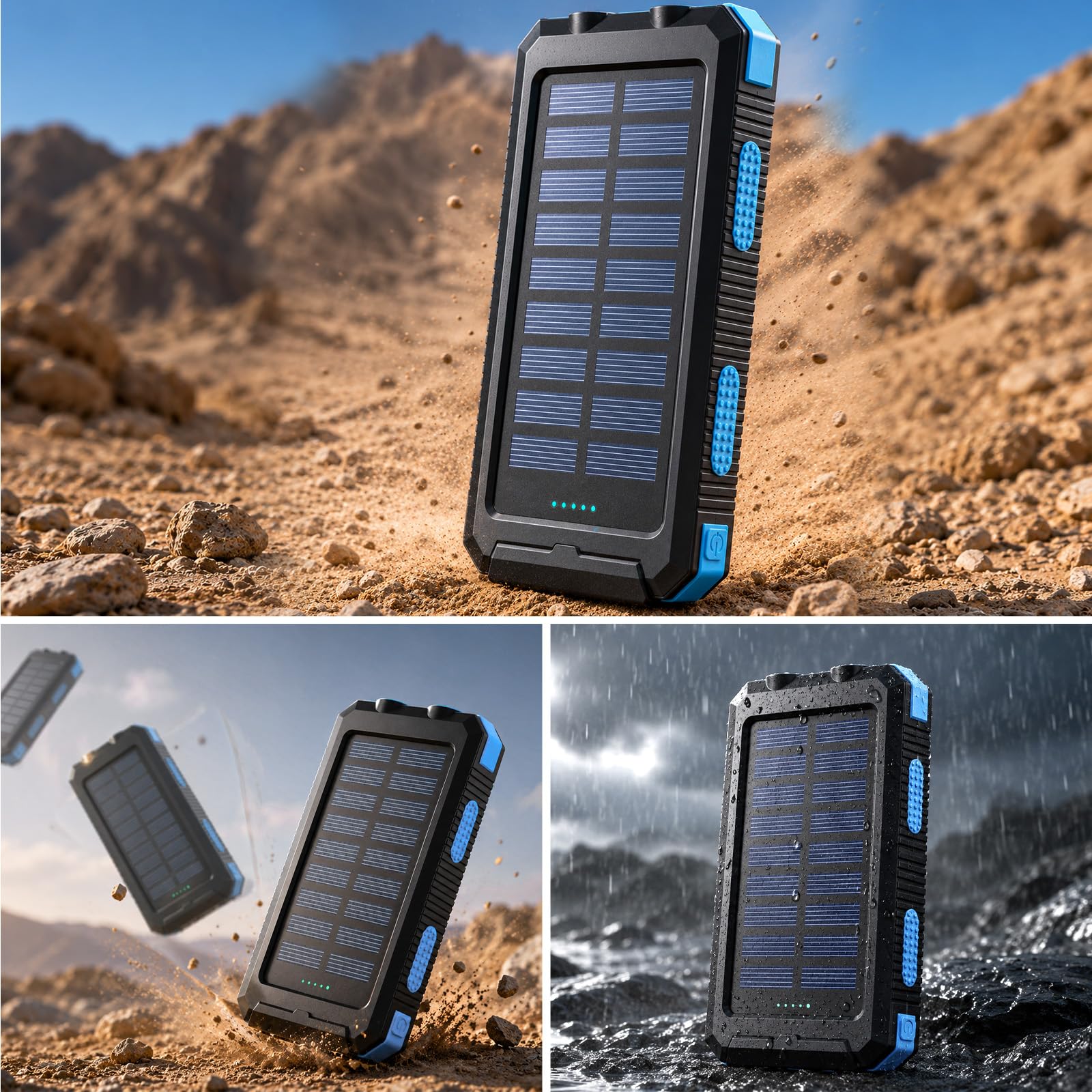 Vikeri Solar Powerbank 26800mAh, Powerbank Solar Wasserdichtes USB C Externer Akku mit 4 Outputs, Power Bank für Smartphones, Tablets und mehr (Blau)