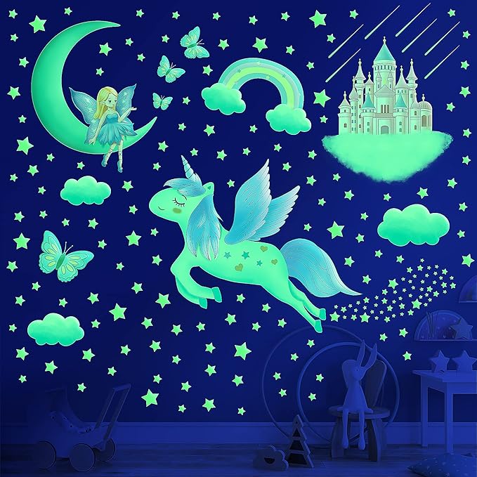 Unicorn Rainbow Wall Stickers Glow in The Dark Wall Stickers for