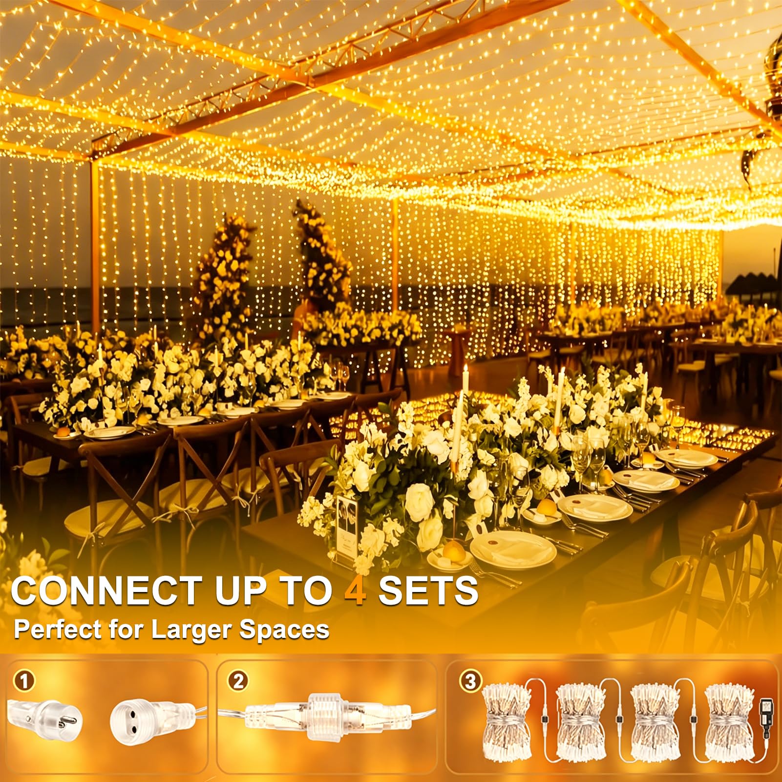 Lichtervorhang Aussen Innen 6x3m 600 LED, Lichterketten Vorhang mit Stecker | 8 Modi, Timer Lichterkette Hängend, Wasserdicht Lichtervorhang Außen für Wand Zimmer Pavillon Balkon Party Decke, Warmweiß