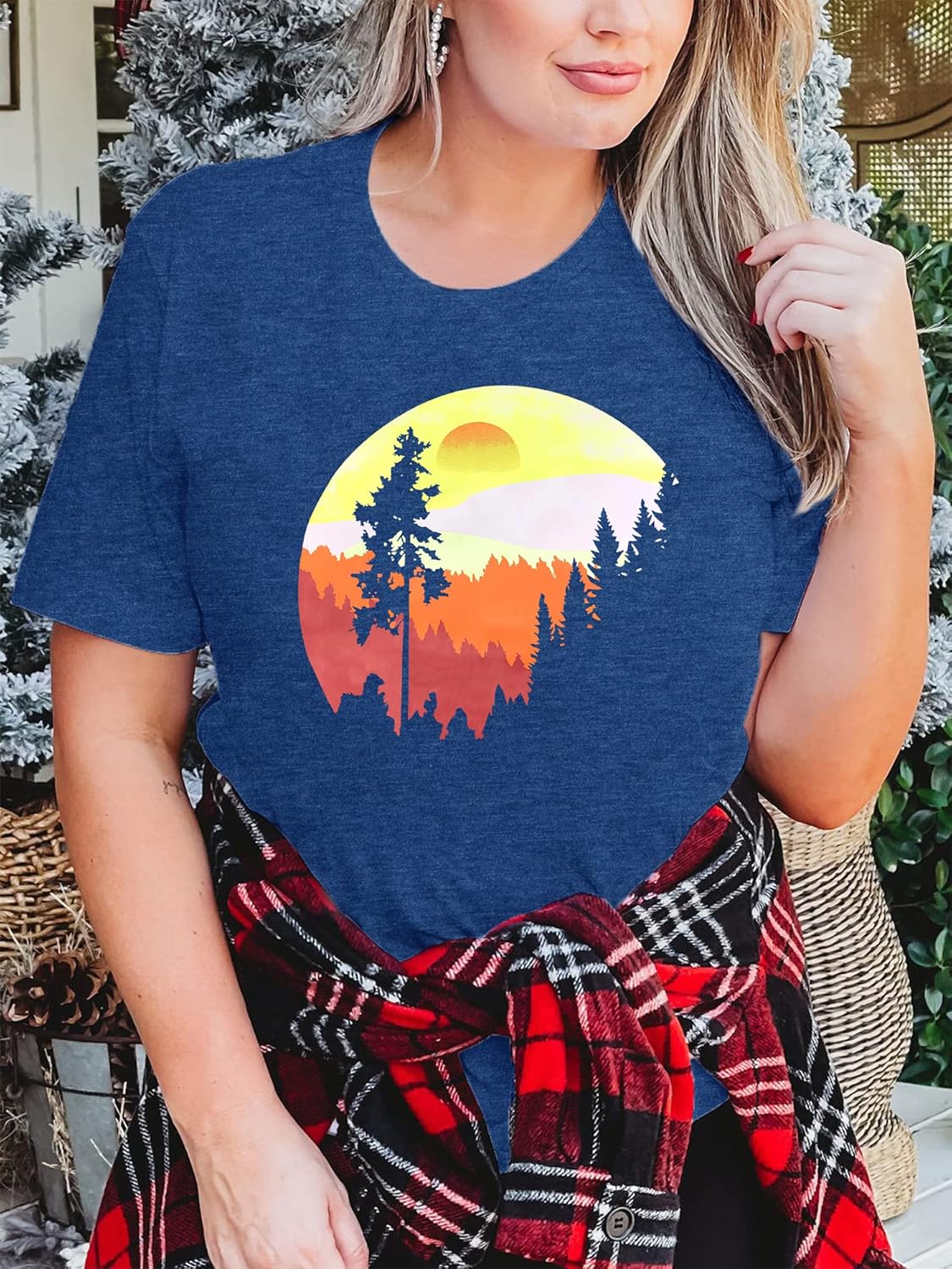 MK Shop Limited Plus Size Tops for Women Cute Vintage Graphic Tee Sunrise Camping Funny Print Casual Nature Travel Shirt - Image 2