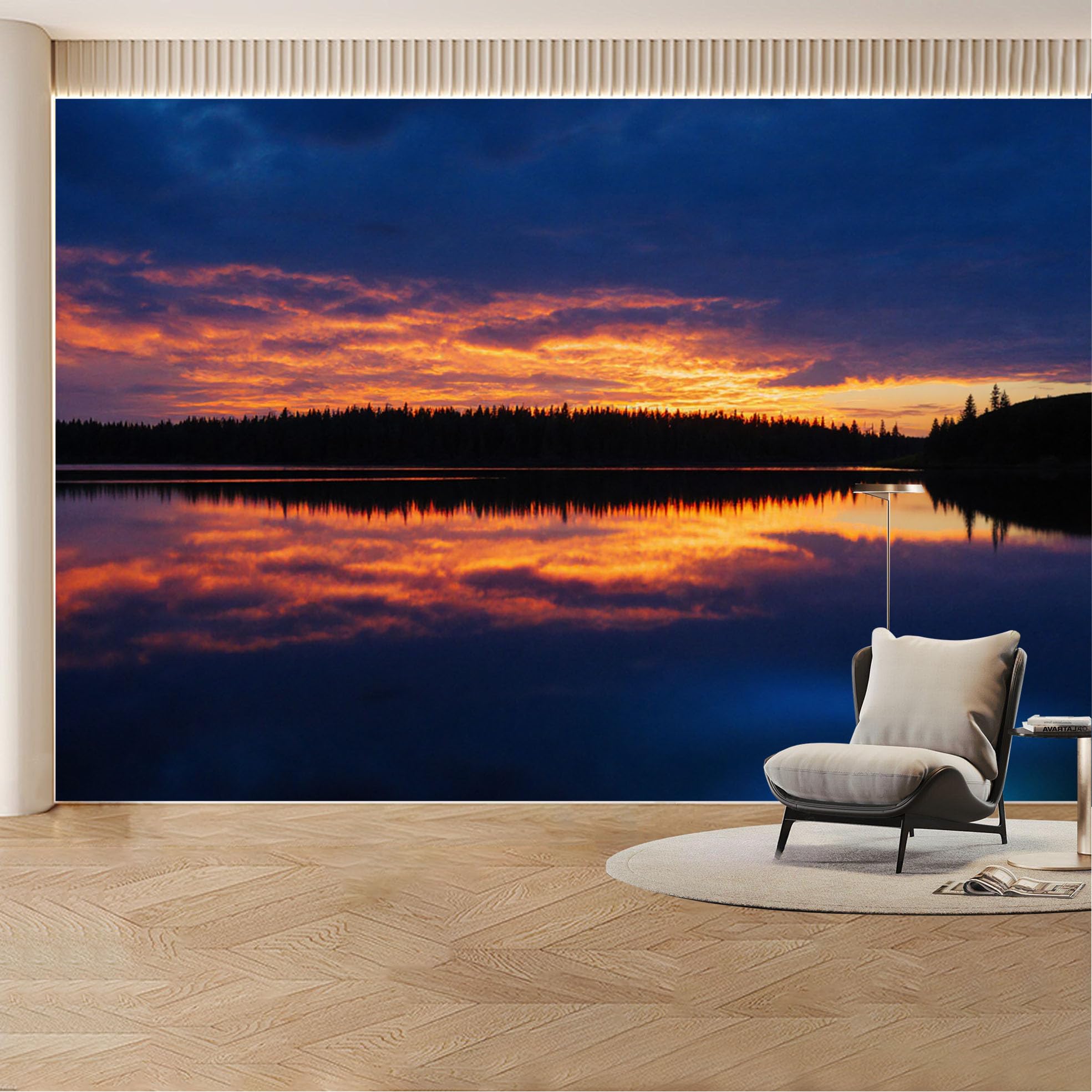 Custom Wall Mural Wallpaper Sunset Lake Landscape Nature Large Wall Art Mural Design Misty Nordic Style Removable SelfAdhesive Large Photo for Living Room， Bedroom， Office