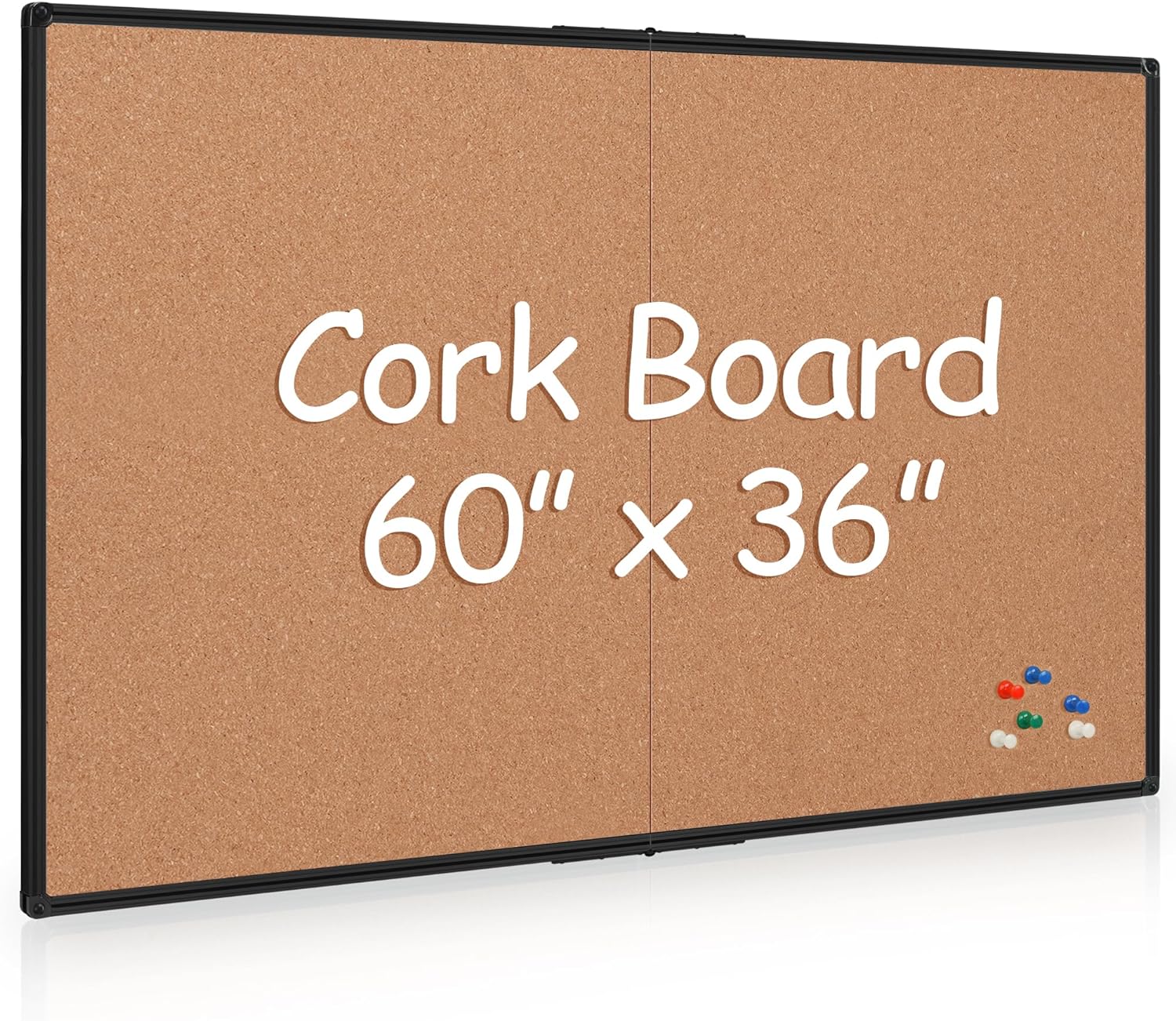 Board2by Extra Large Cork Bulletin Board 60" X 36", Foldable Notice Pin Board for
