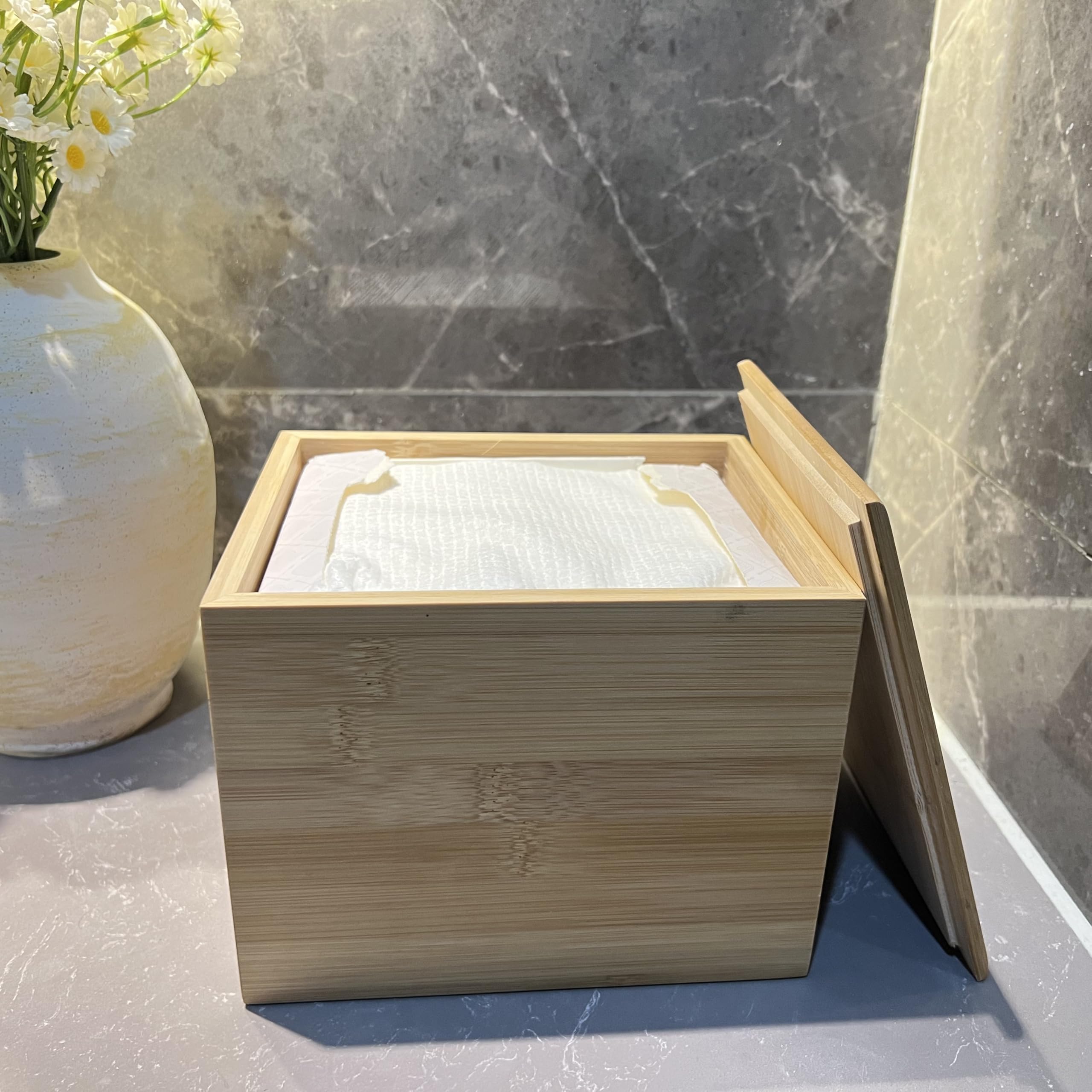 Bamboo Disposable Face Towel Holder for Clean Skin Club, Bathroom Storage Organizer, Container Box (Towels Not Included)