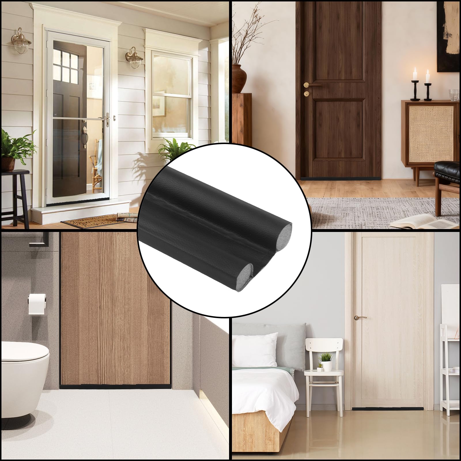 3 Pezzi Paraspifferi Sottoporta per Porte Blindate e Porte Interne ed Esterne da Previene Spifferi e Infiltrazioni di Polvere Acqua Luce Insetti e Rumori (Nero, 95 cm)