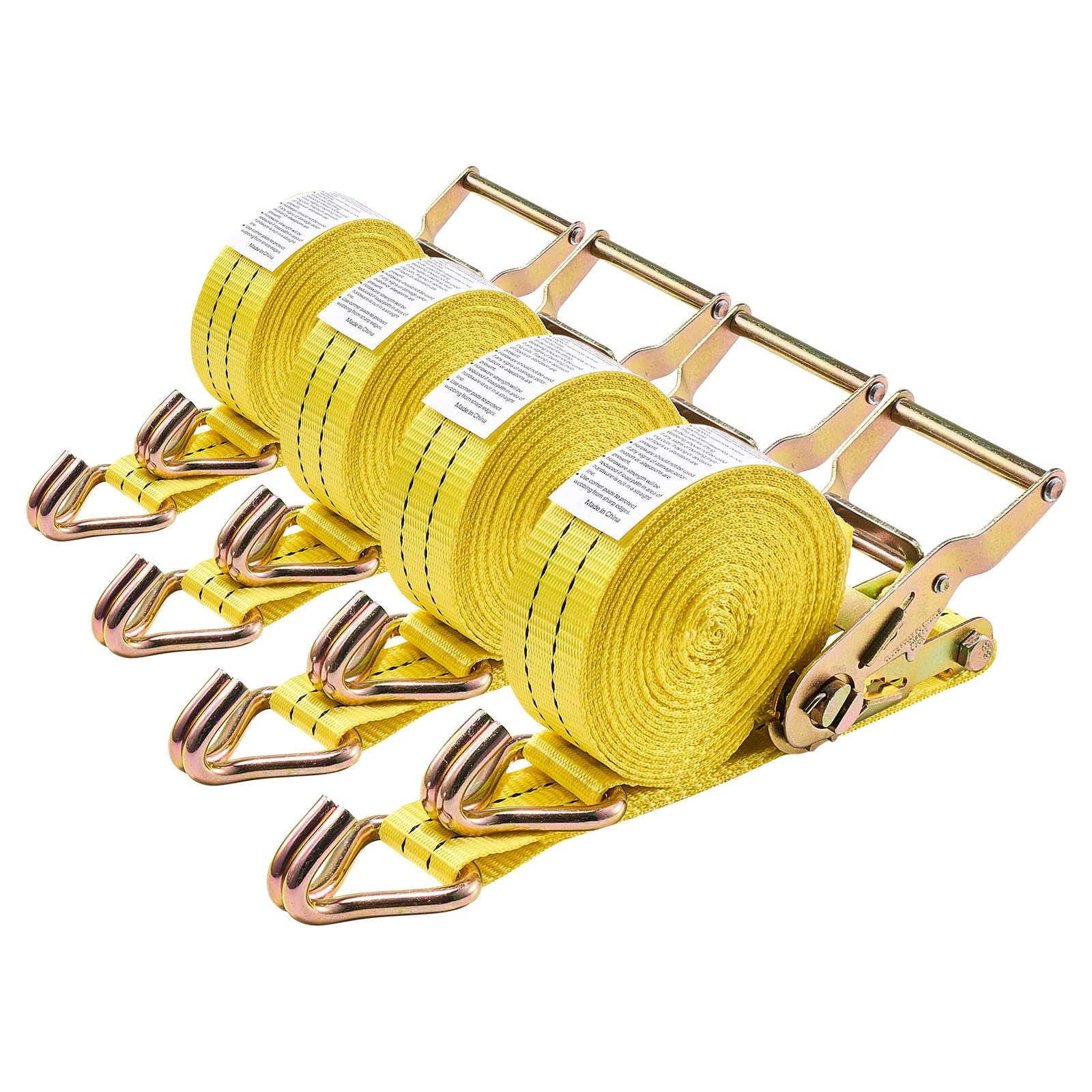 VEVOR Sangle à Cliquet 3,​8 cm x 6 m Sangle d'Arrimage Lot de 4 Sangles de Chargement Fixation pour Déménagement Remorques Motos Kayaks Toit Voiture, avec Crochet Double J Résistance à Rupture 2000 kg