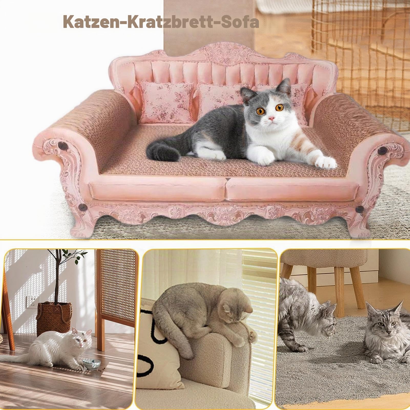 Katzenkratzbett, 60x24cm Scratcher Lounge Pad, Robustes Kratzbrett, Kein Schmutz, Kratzlounge Katzen Mit Eine Matte, Kratzpad Für Katze, Katzenspielzeug Kratzen Pappe
