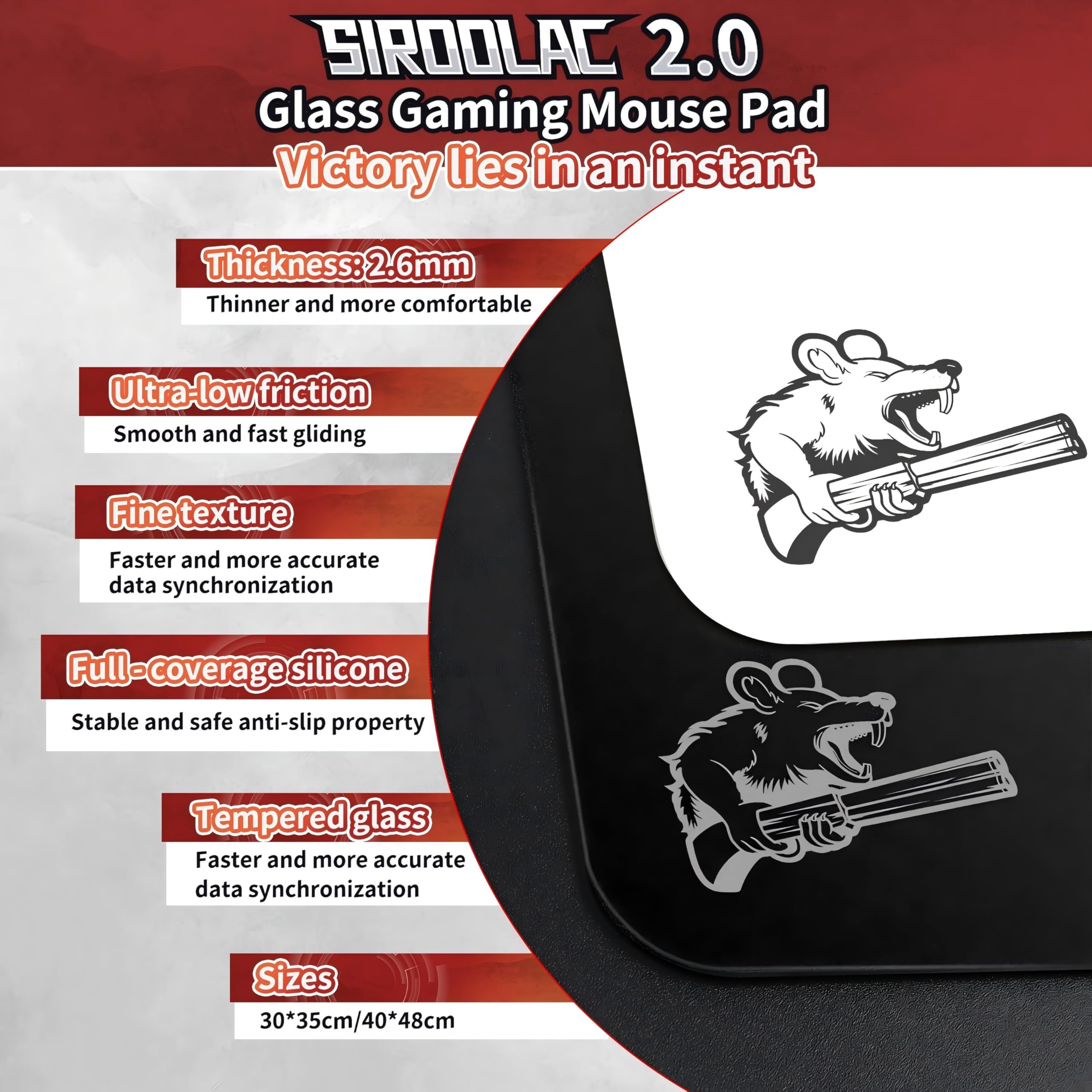 SIROOLAC 2.0, Szklana Podkładka pod Myszkę do Gier, Dla Gier FPS, Spód Pełni Przylepny, Proces Trawienia, 1,6 mm cienka warstwa szkła, Doświadczenie Strzelania (biały, 300mm*350mm)