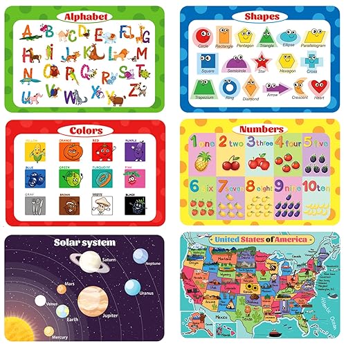 Sawysine 6 manteles individuales para niños pequeños, para mesa de comedor, espacio de actividad, regalo para niñas, lavables, reutilizables,