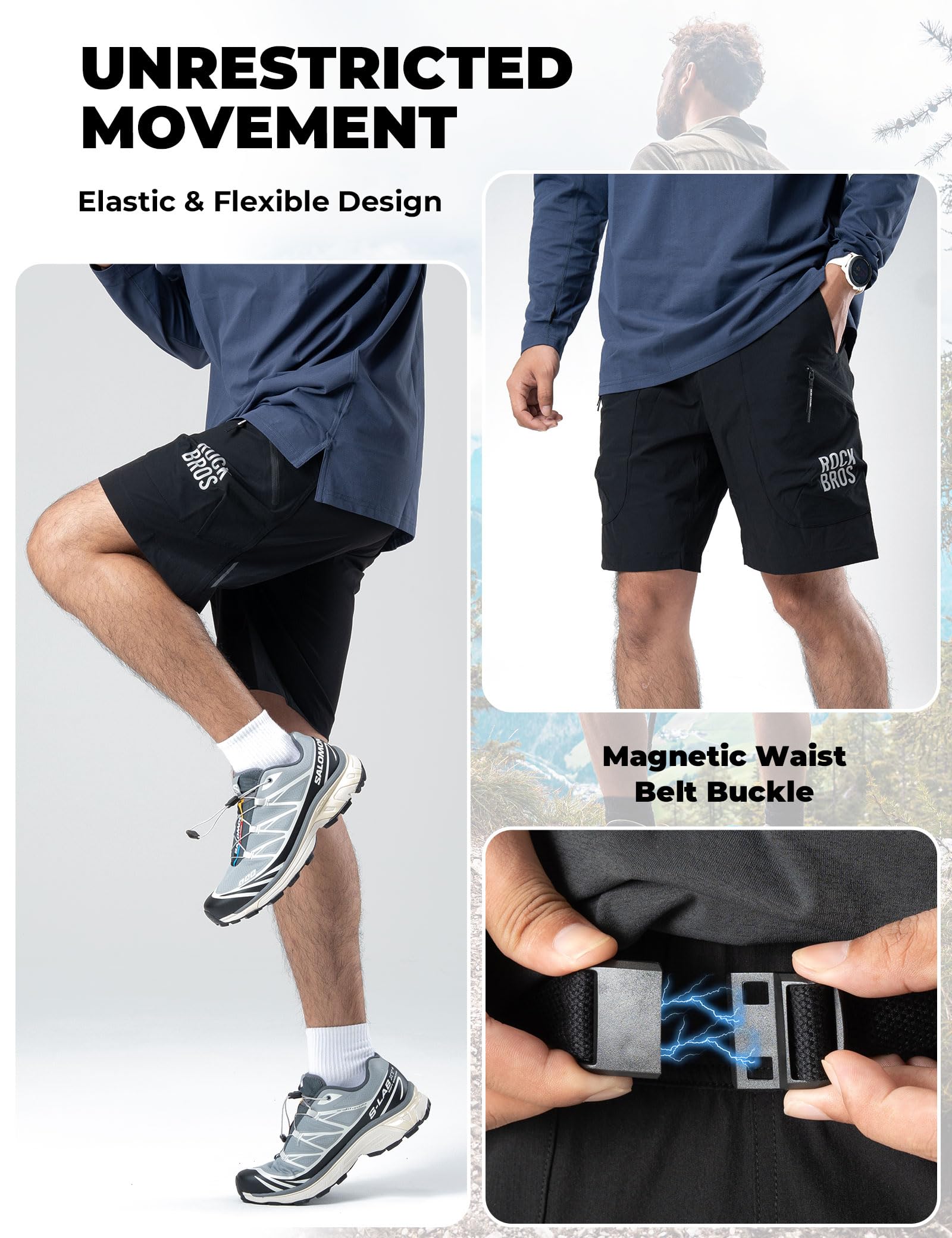 ROCKBROS MTB Hose Radlerhose Radhose Herren, Fahrradhose Kurz mit Magnetbund, Atmungsaktiv Schnelltrocknend Bike Shorts für Mountainbike Radsport Laufen Trekking Wandern