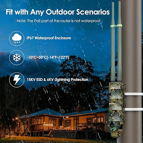 Miniatura 3 de WAVLINK AC1200 Extensor Wi-Fi de largo alcance para exteriores, punto de acceso al aire libre de doble banda con PoE activopasivo, puerto WANLAN,