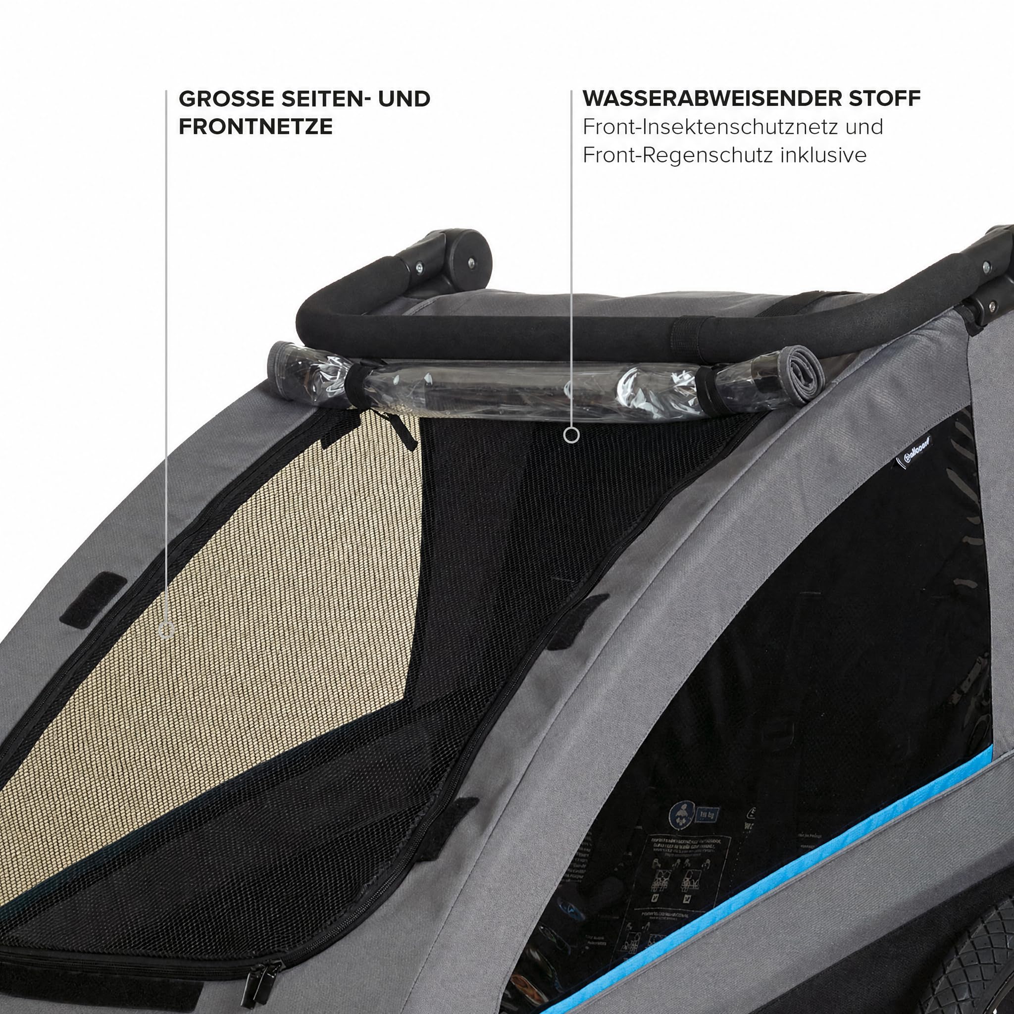 Polisport Kinderfahrradanhänger 2-in-1 mit Kinderwagen, Schwarz/Grau