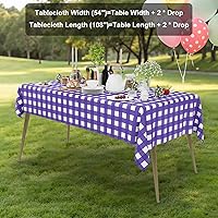 Vista 123 de Smiry Paquete de 10 Manteles Desechables de Cuadros Vichy Azules - 54" x 108" Mantel de Plástico de Servicio Pesado, Cubiertas de Mesa Impermeables