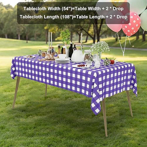 Vista 123 de Smiry Paquete de 10 Manteles Desechables de Cuadros Vichy Azules - 54" x 108" Mantel de Plástico de Servicio Pesado, Cubiertas de Mesa Impermeables