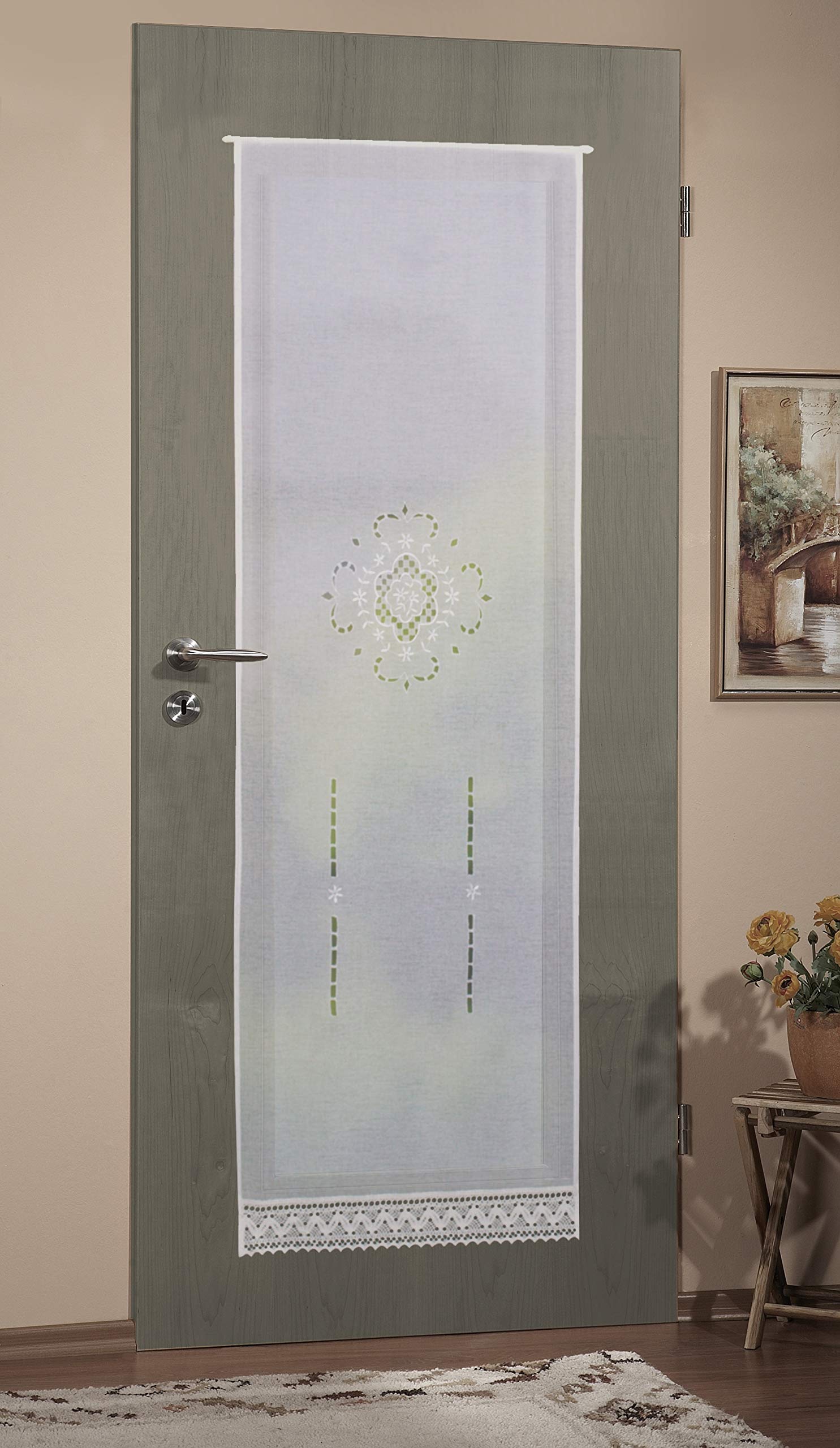 Home fashion Rideau de porte en lin brodé, tissu, blanc, 180 x 90 cm