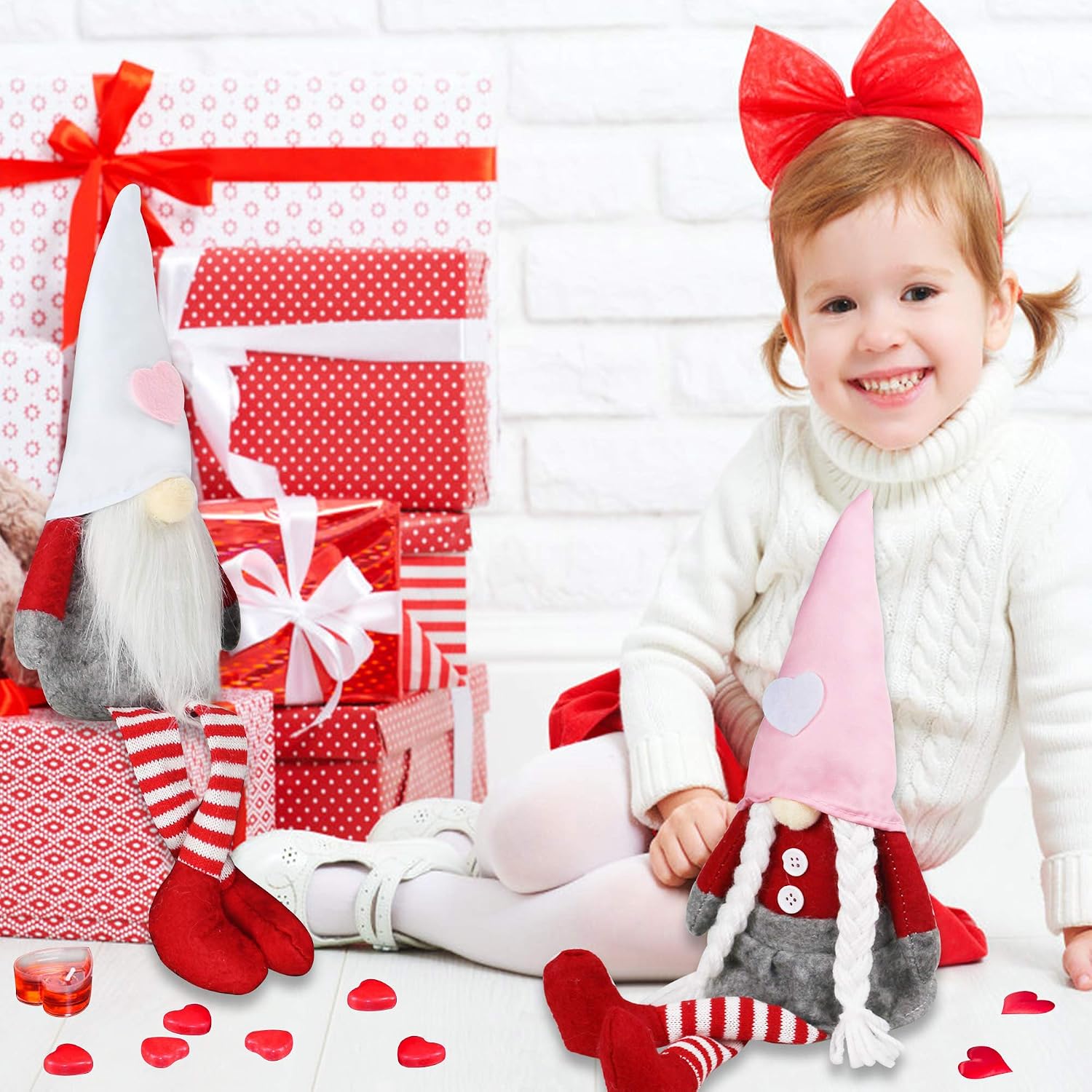 Tifeson Valentines Day Gnome Plush Elf Decorations - 2PCS Mr and Mrs Handmake Scandinavian Tomte for Valentine's Day Table Ornament, Valentine's Present