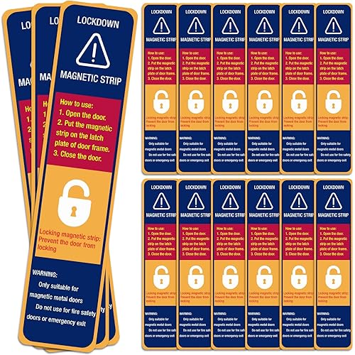 Kanayu 15 Piece Lockdown Magnetic Strips for School Door Frames Door Magnet Locks Devices Classroom Office Security Enhanced Layer Easy Smooth Latch Strips with PVC Cover(Classic)