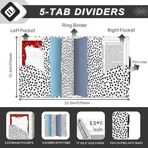 Miniatura 4 de EYROZILL - Carpeta de 3 anillos de 1 pulgada para papel de tamaño carta 11 x 85 pulgadas con separadores de 5 pestañas bonitas carpetas de tres