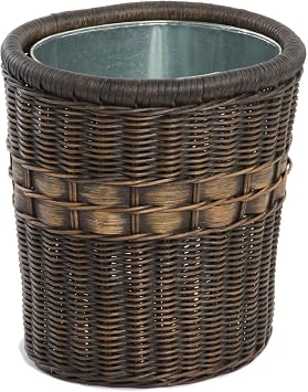 The Basket Lady Oval Wicker Waste Basket, 11.5 in W x 9.5 inD x 12 in H, Antique Walnut Brown
