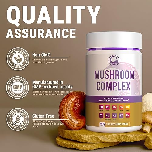 Miniatura 5 de Cápsulas de suplemento de hongos nocturnos con melena de león, hongo reishi, cola de pavo, chaga, ashwagandha, L-teanina, vitaminas y minerales,