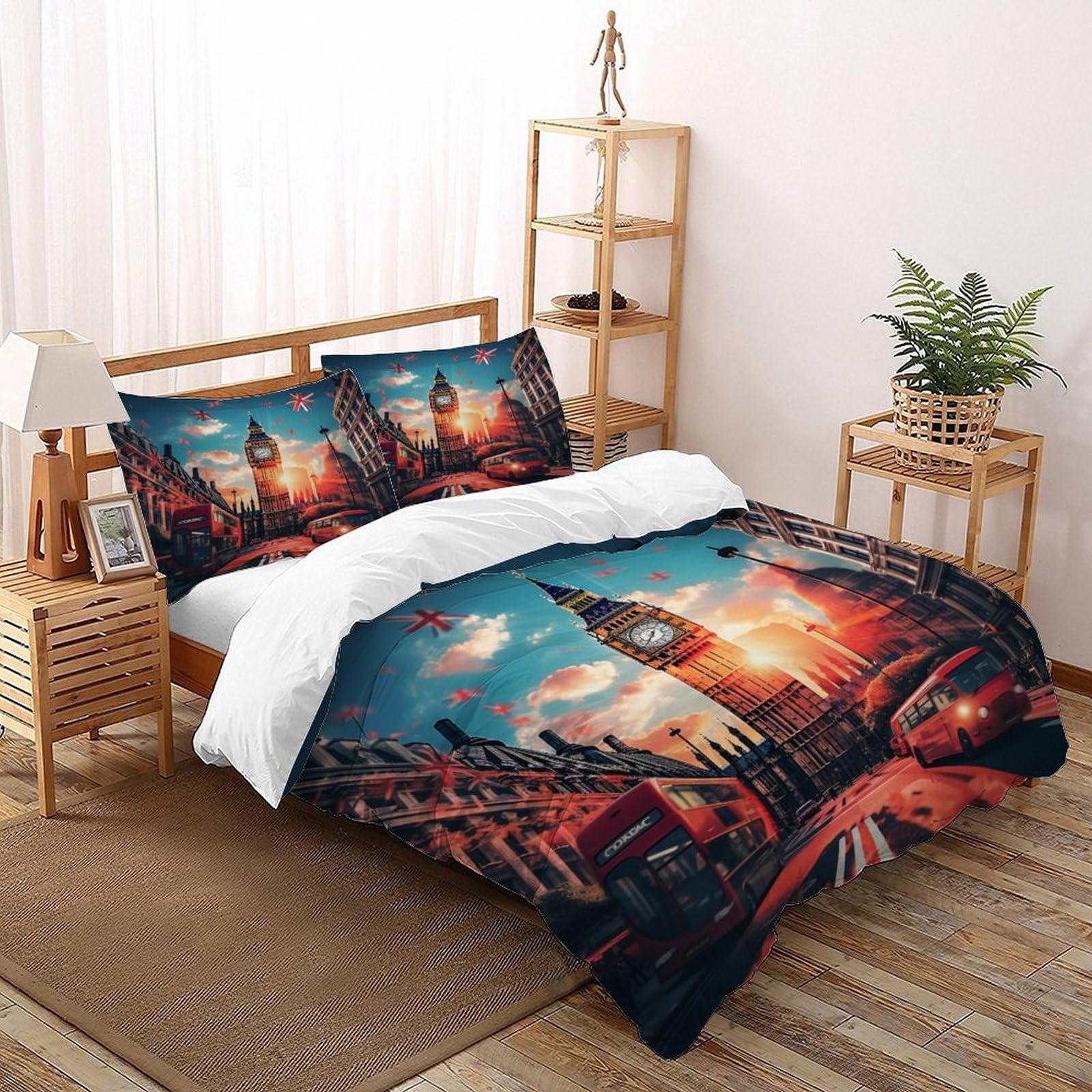 Housse de couette palmier 135x200 cm avec taie d'oreiller en microfibre fleurie pour lit simple