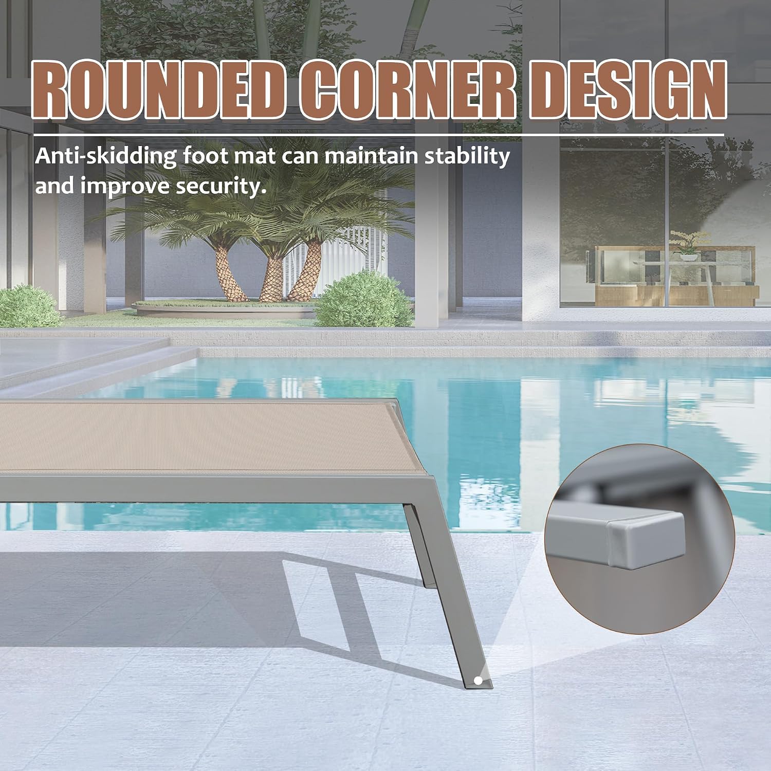 Domi Patio Chaise Lounge Set of 3, Aluminum Pool Lounge Chairs with Side Table, Outdoor Adjustable Recliner All Weather for Poolside, Beach, Yard, Balcony (Khaki)