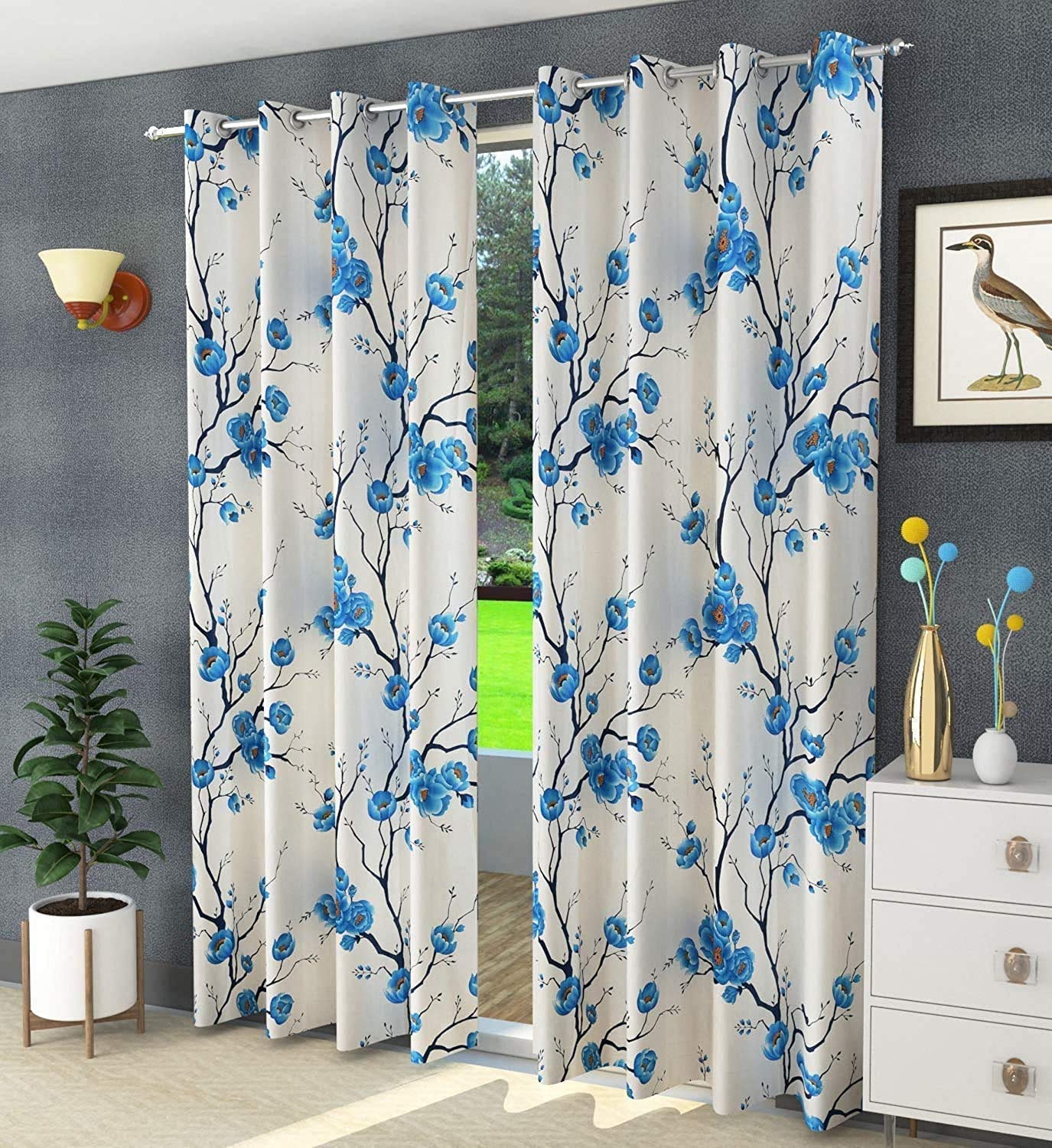 SB INDIA Polyester Long Crush Floral Printed Designer Window/Doors Curtains for Living Room/Hall/Bedroom, Set of 2 (Aqua Blue, 6 Feet) (B096MRGWKZ) Amazon Price History, Amazon Price Tracker
