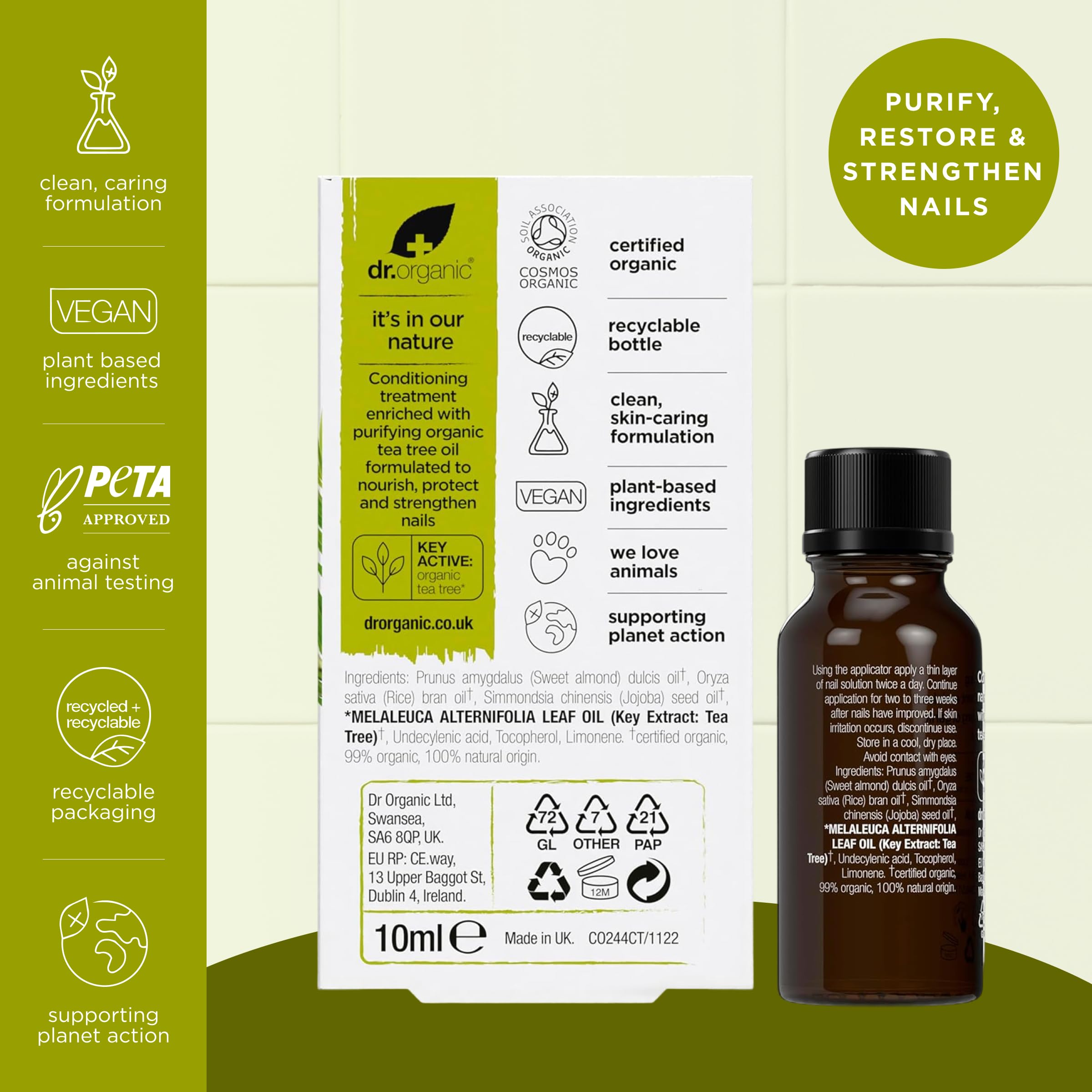 Dr. Organic – Soluzione antimicotica, antibatterica e ricostituente per unghie con olio di Tea Tree - da 10 ml.