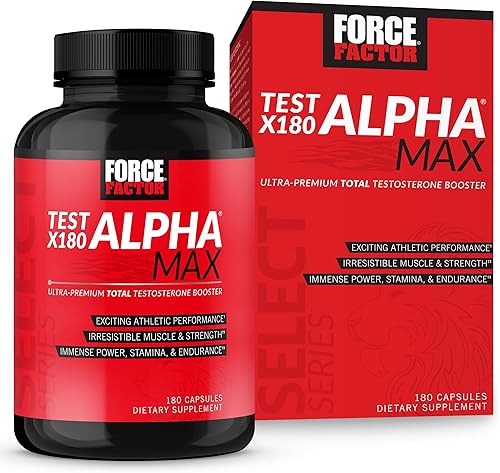 FORCE FACTOR Prueba X180 Alpha Max Total Testosterona y Óxido Nítrico Booster para Hombres con Semilla de Alholva y Tribulus para aumentar el flujo