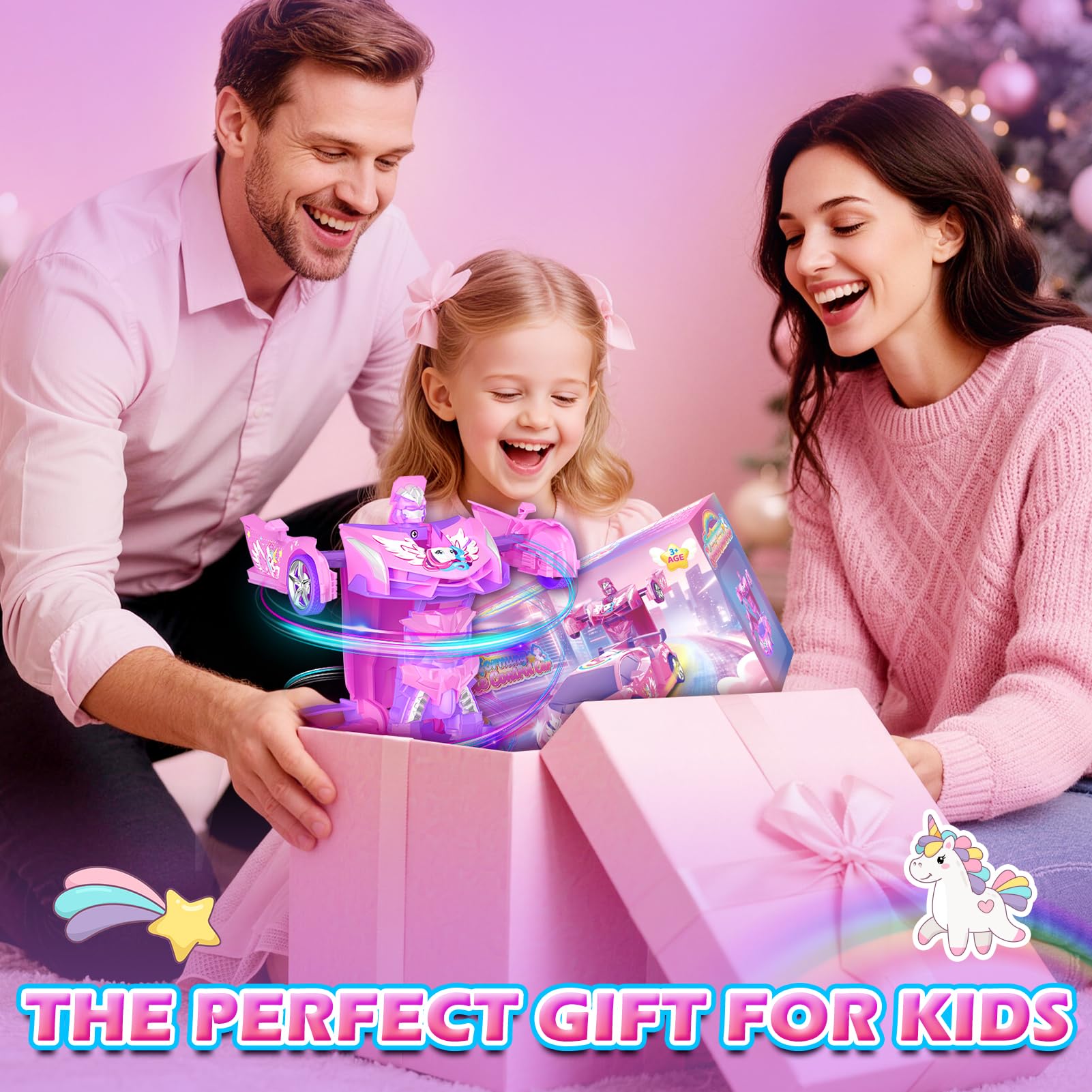 Unicorno Macchina Telecomandata per Bambini Bambina, 2.4GHz & 360° Rotazione Trasform Robot Giochi Regalo Bambina 3 4 5 6 7 8 9 Anni Femmina, Auto Radiocomandata Giocattoli per Natale Compleanno