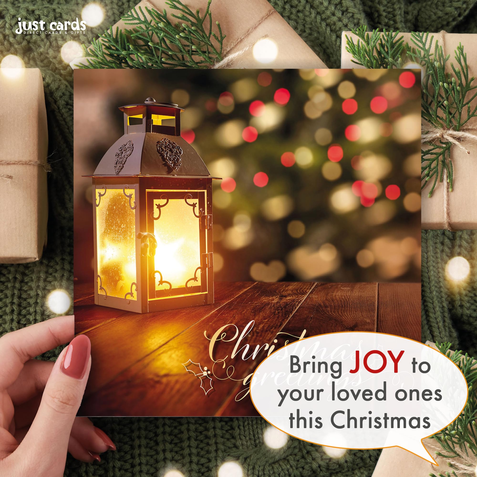 Christmas cards pack, Lantern, 10 Christmas cards 2025 with 10 white envelopes, Designed, printed and hand-packed in the UK - Image 3